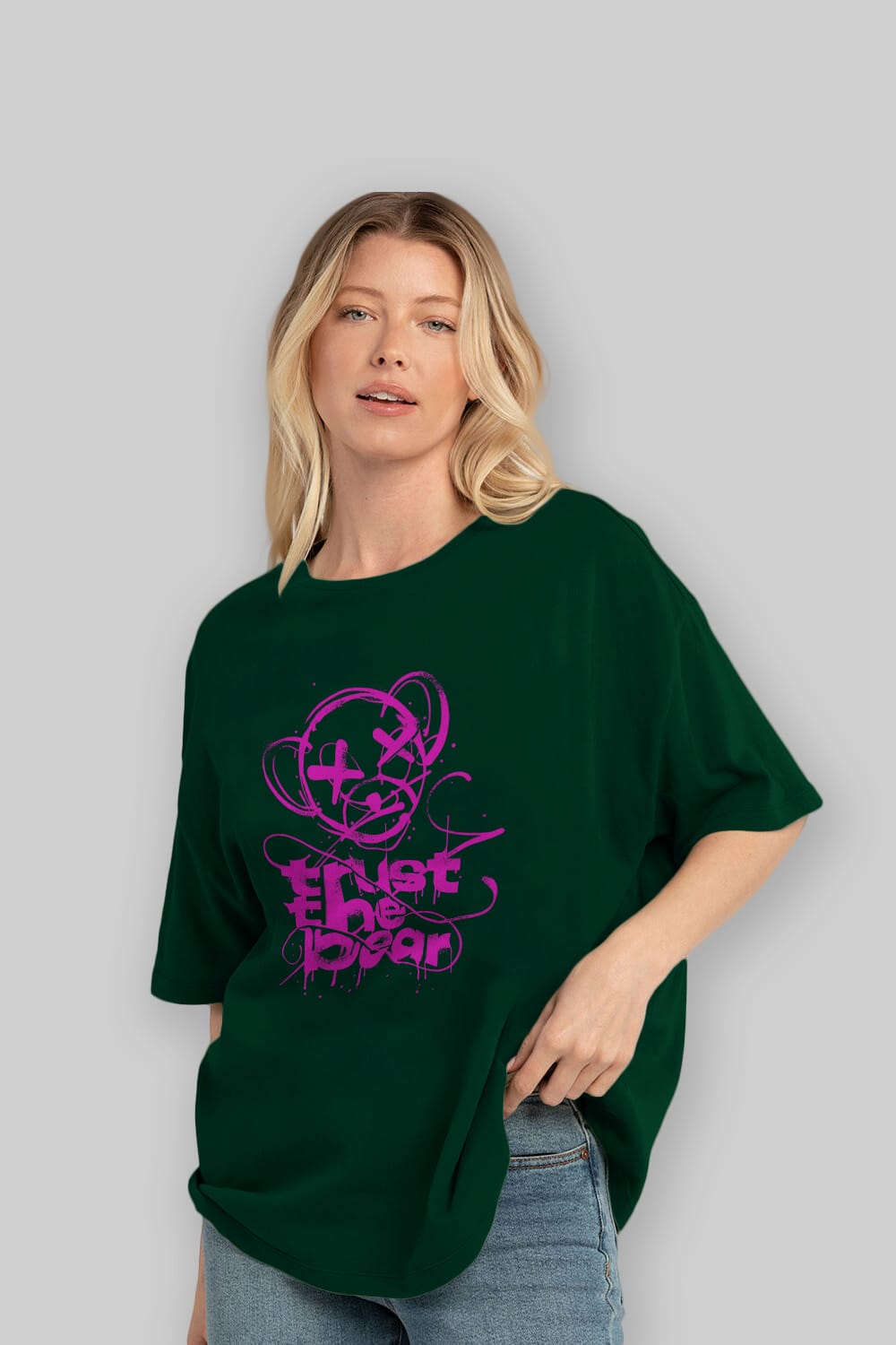 Trust The Bear 2 Ön Baskılı Oversize t-shirt Erkek Kadın Unisex