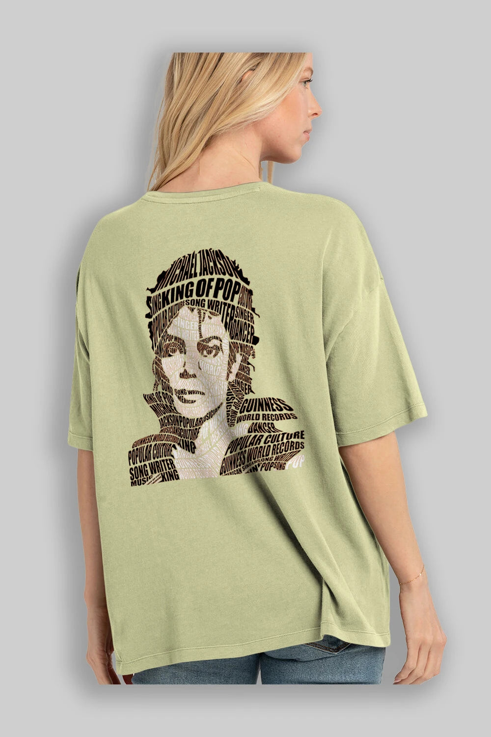 Michael Jackson Calligram Arka Baskılı Oversize t-shirt %100 pamuk Erkek Kadın Unisex