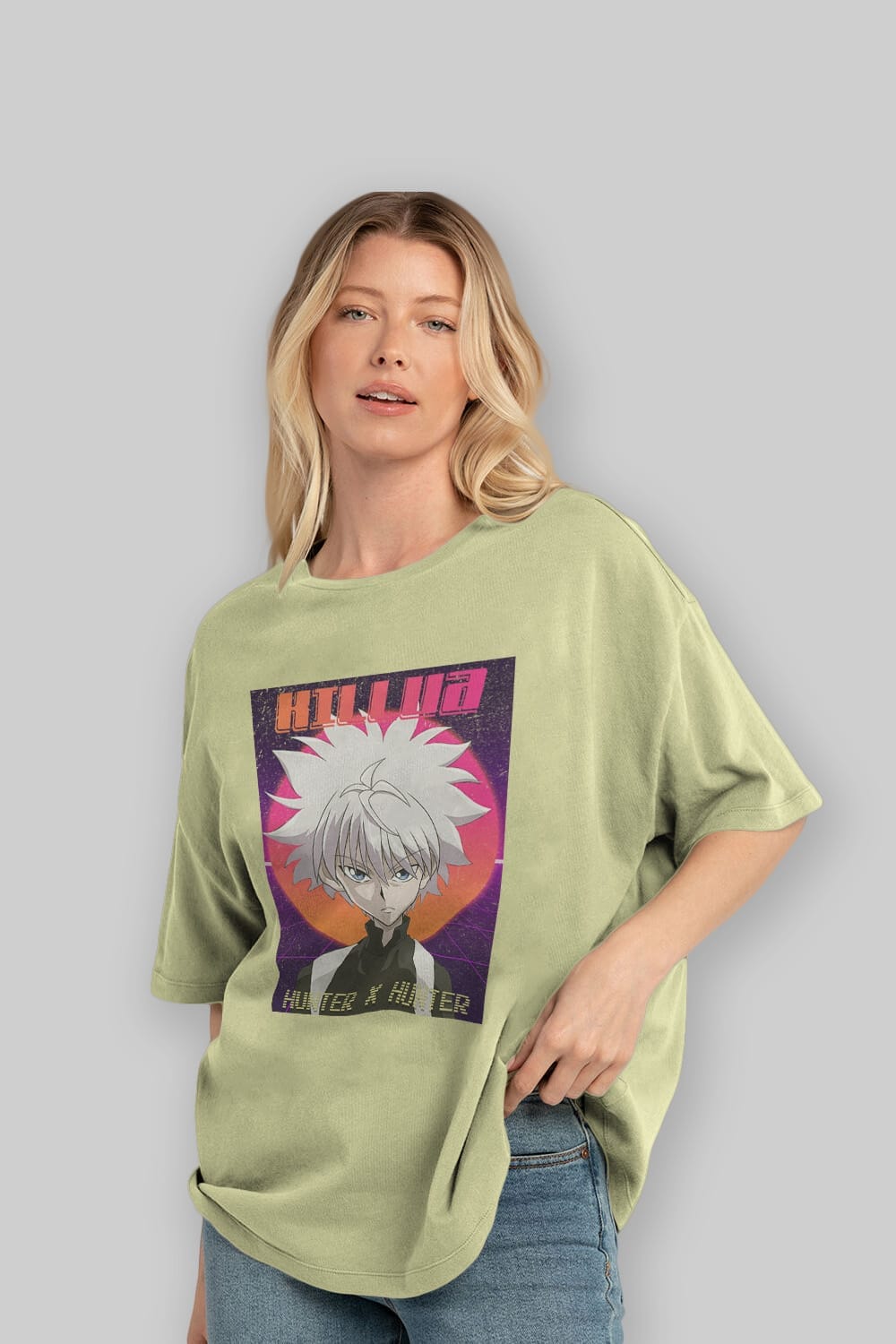 Killua Zoldyck 12 1 Anime Ön Baskılı Oversize t-shirt %100 pamuk Erkek Kadın Unisex