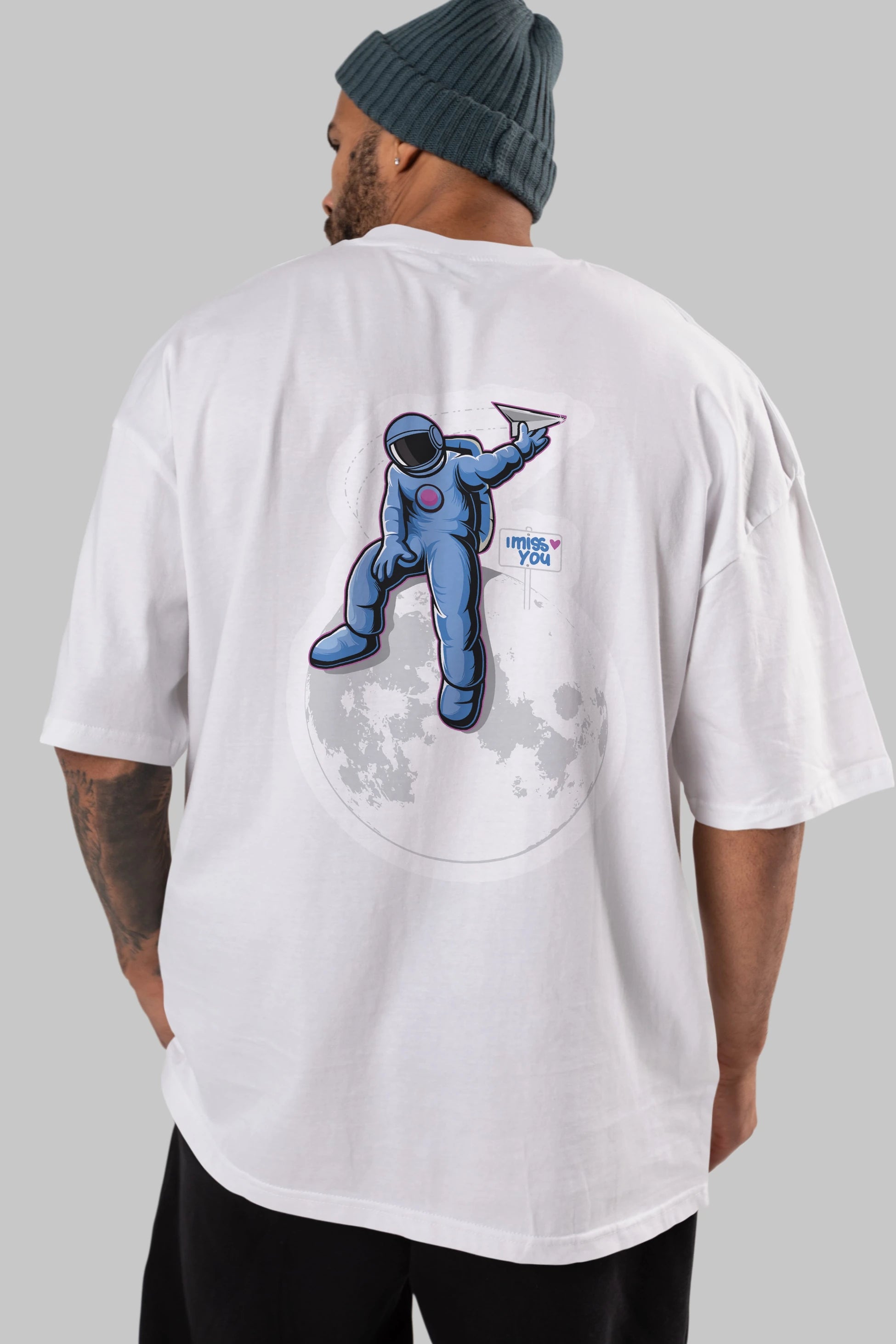 Astro Missing Earth Sticker Arka Baskılı Oversize t-shirt Erkek Kadın Unisex