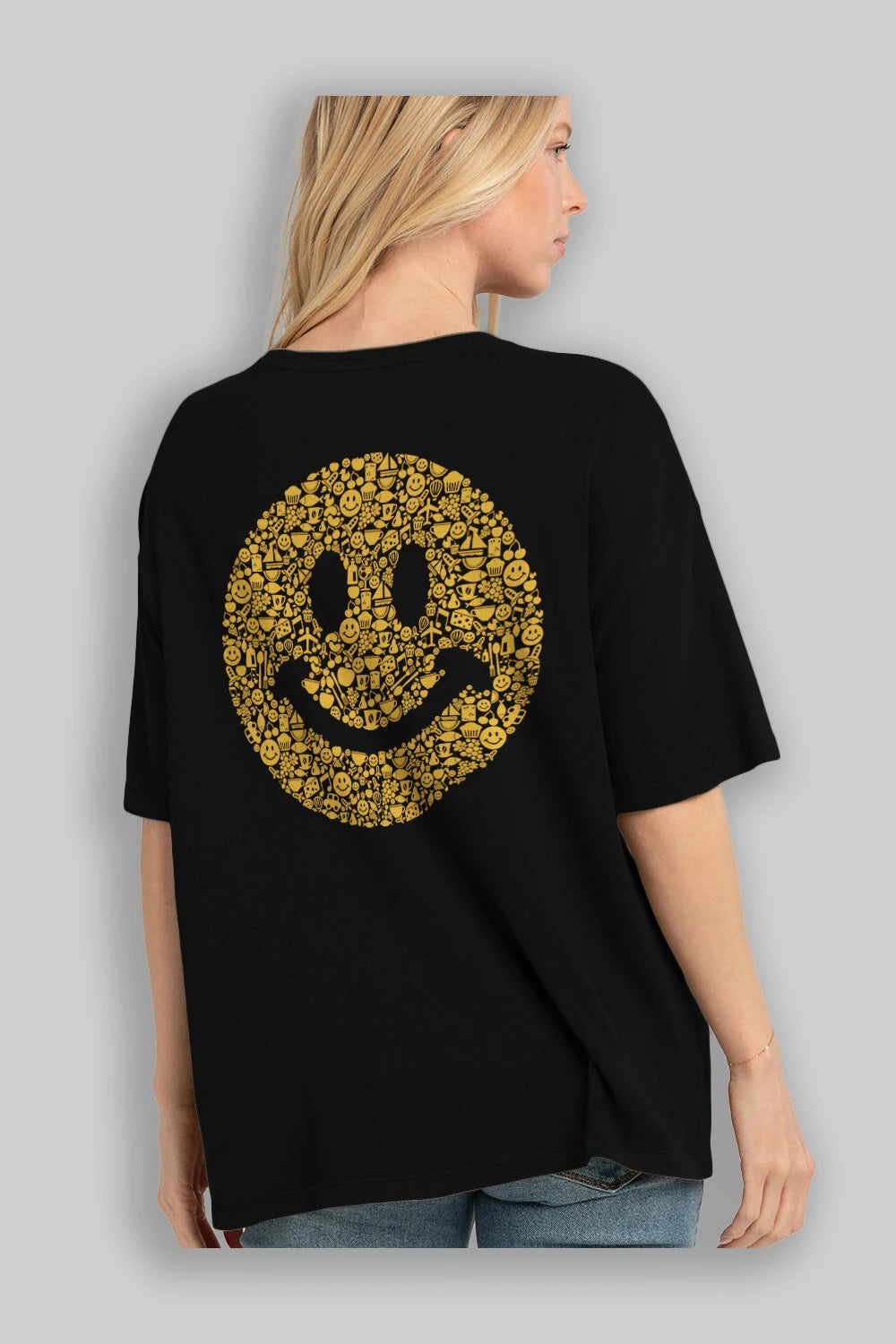 Smiley Arka Baskılı Oversize t-shirt %100 pamuk Erkek Kadın Unisex