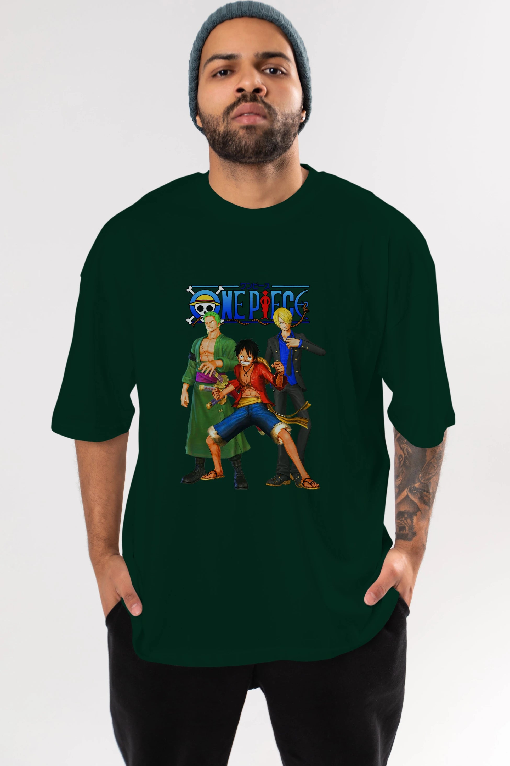 Luffy Sanji Zoro Anime Ön Baskılı Oversize t-shirt Erkek Kadın Unisex