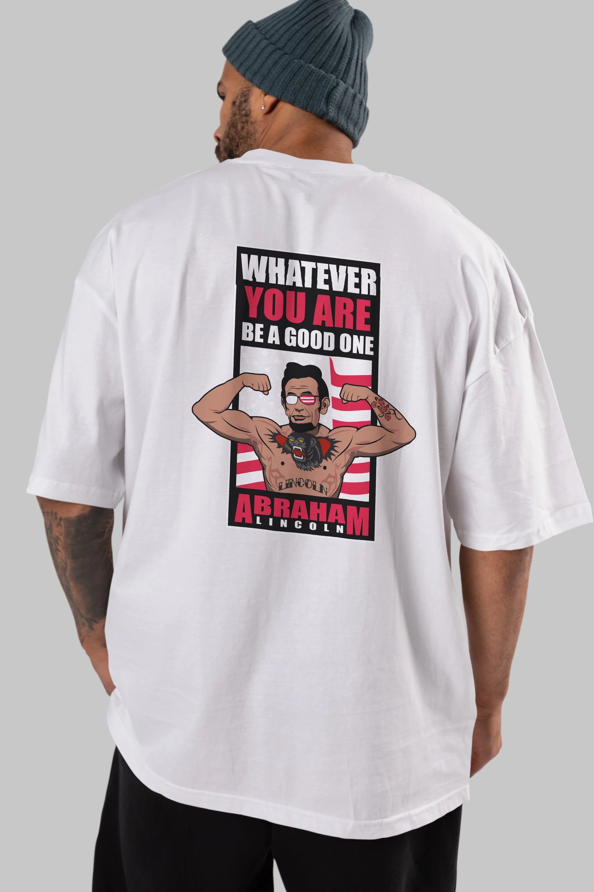 Lincoln Fighter Arka Baskılı Oversize t-shirt Erkek Kadın Unisex %100 Pamuk tişort