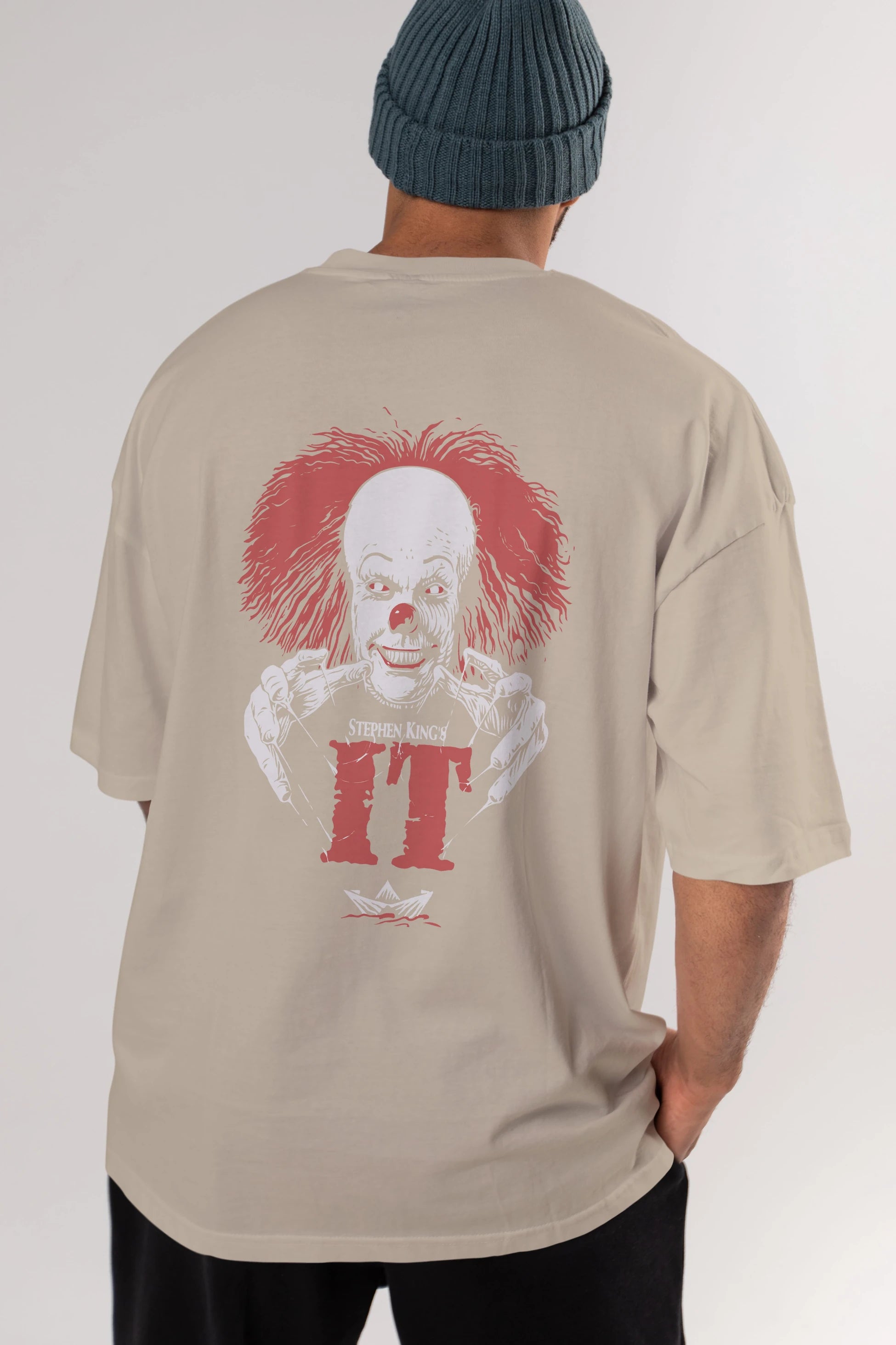 it Arka Baskılı Oversize t-shirt Erkek Kadın Unisex %100 Pamuk Bisiklet Yaka tişort
