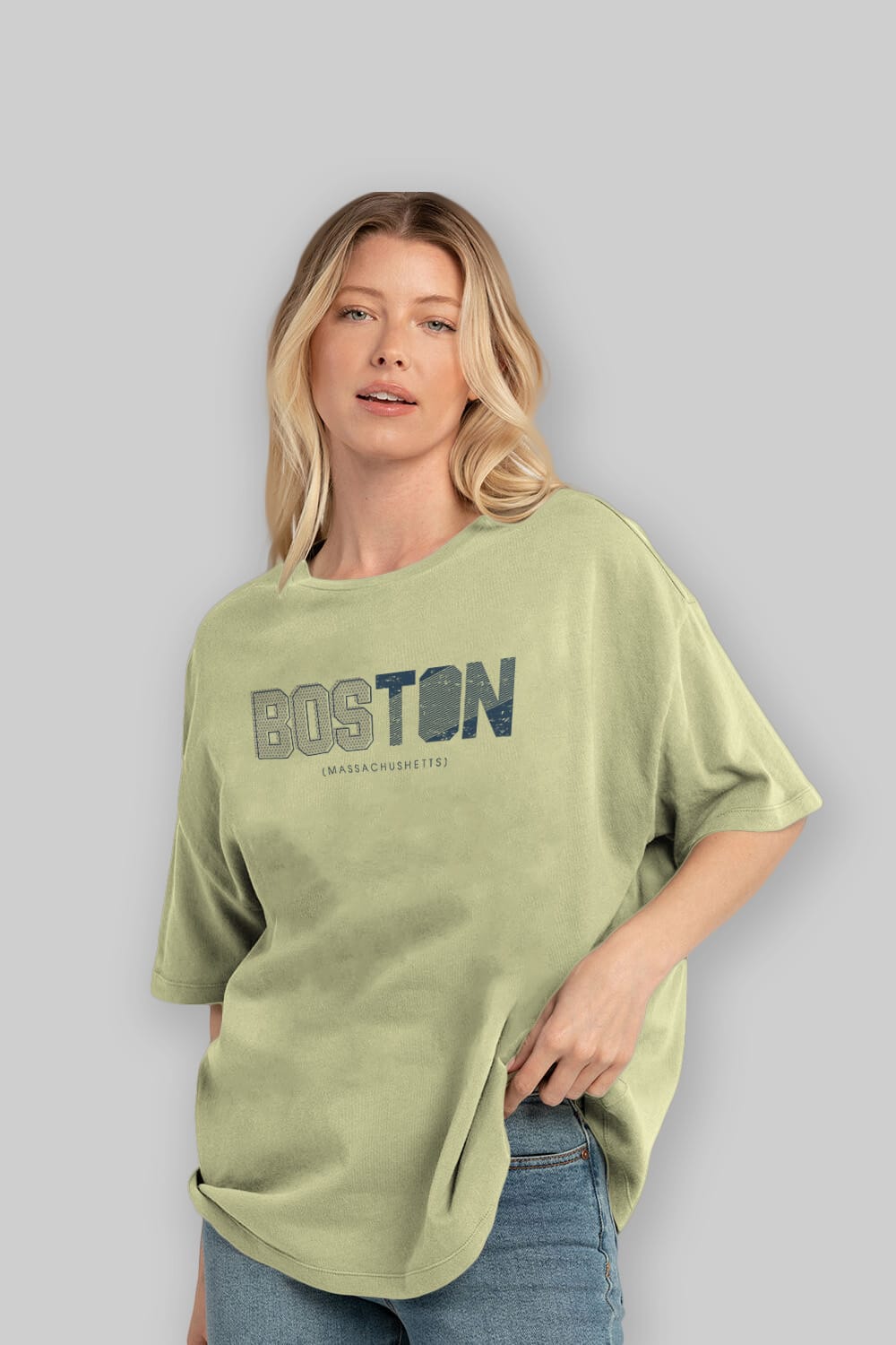 Boston Ön Baskılı Oversize t-shirt Erkek Kadın Unisex