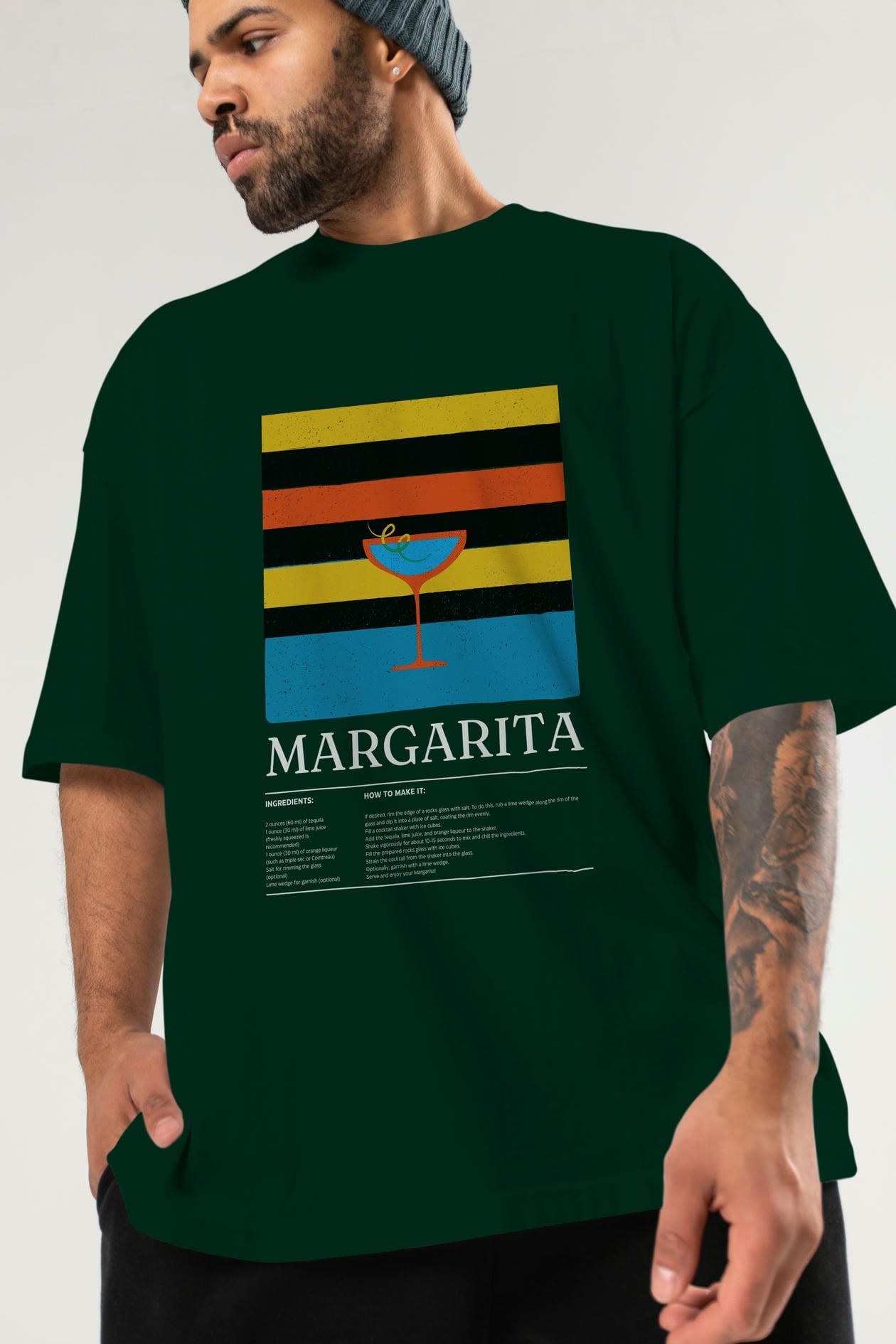 Margarita Kokteyl Ön Baskılı Oversize t-shirt Erkek Kadın %100 Pamuk Bisiklet Yaka tişort
