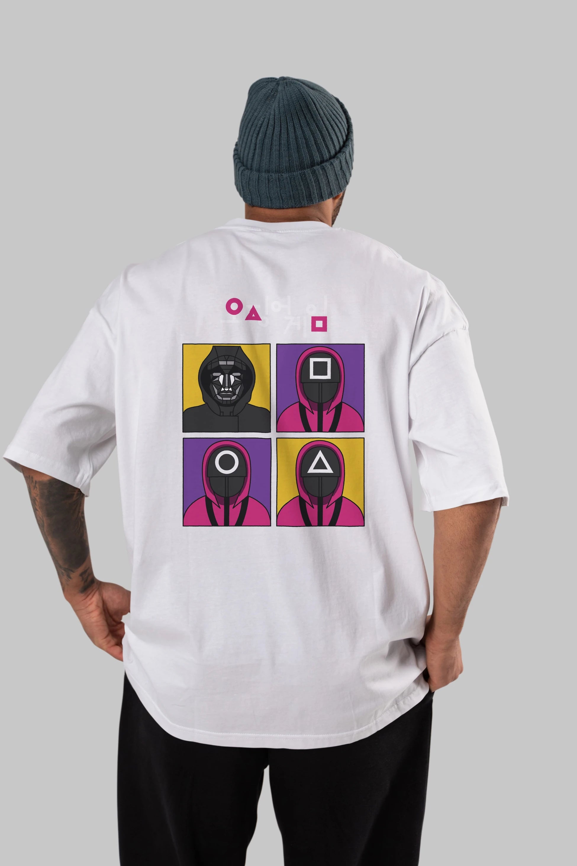 Squid Game (1) Arka Baskılı Oversize t-shirt Erkek Kadın Unisex %100 Pamuk Bisiklet Yaka tişort