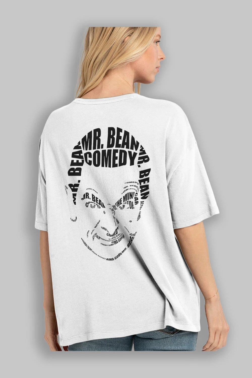 Mr Bean Calligram Arka Baskılı Oversize t-shirt %100 pamuk Erkek Kadın Unisex