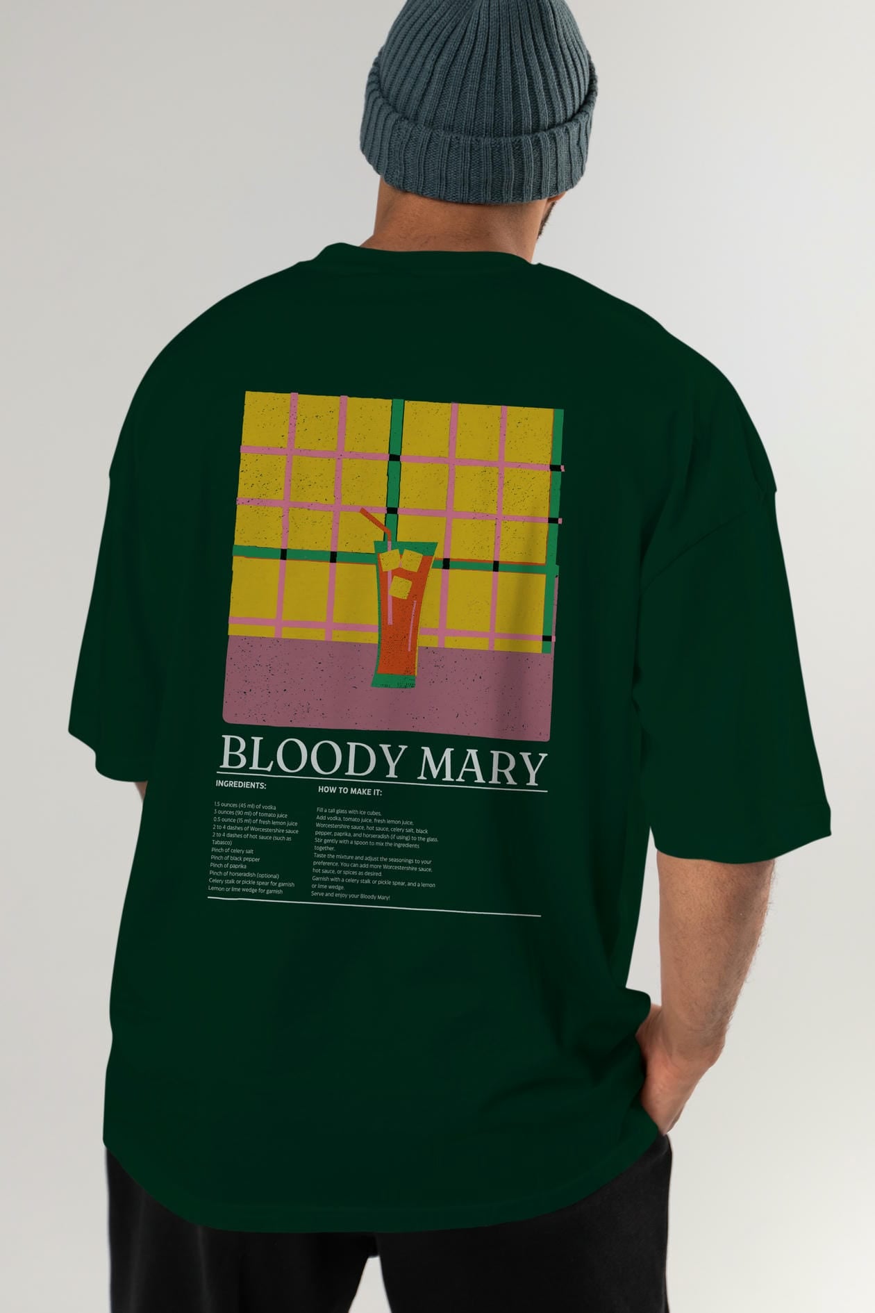 Bloody Mary Kokteyl Serisi Arka Baskılı Oversize t-shirt Erkek Kadın %100 Pamuk Bisiklet Yaka tişort