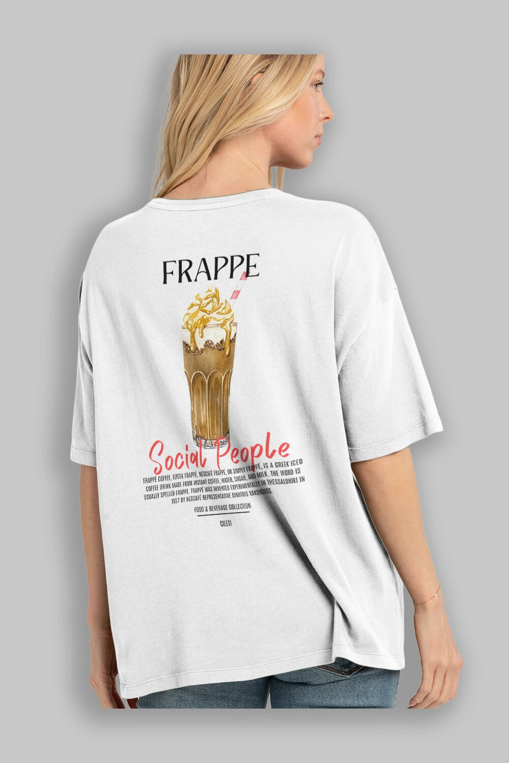 Frappe Kokteyl Serisi Baskılı Oversize t-shirt Erkek Kadın Unisex %100 Pamuk Bisiklet Yaka tişort