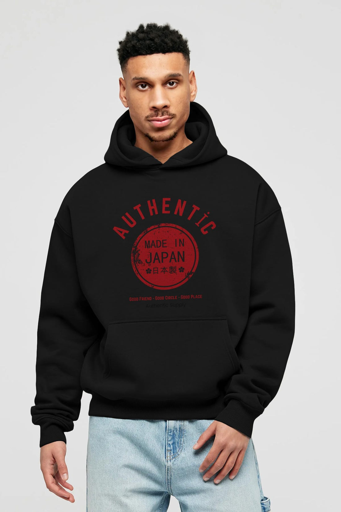 Authentic Japan Style Ön Baskılı Oversize Hoodie Kapüşonlu Sweatshirt Erkek Kadın Unisex