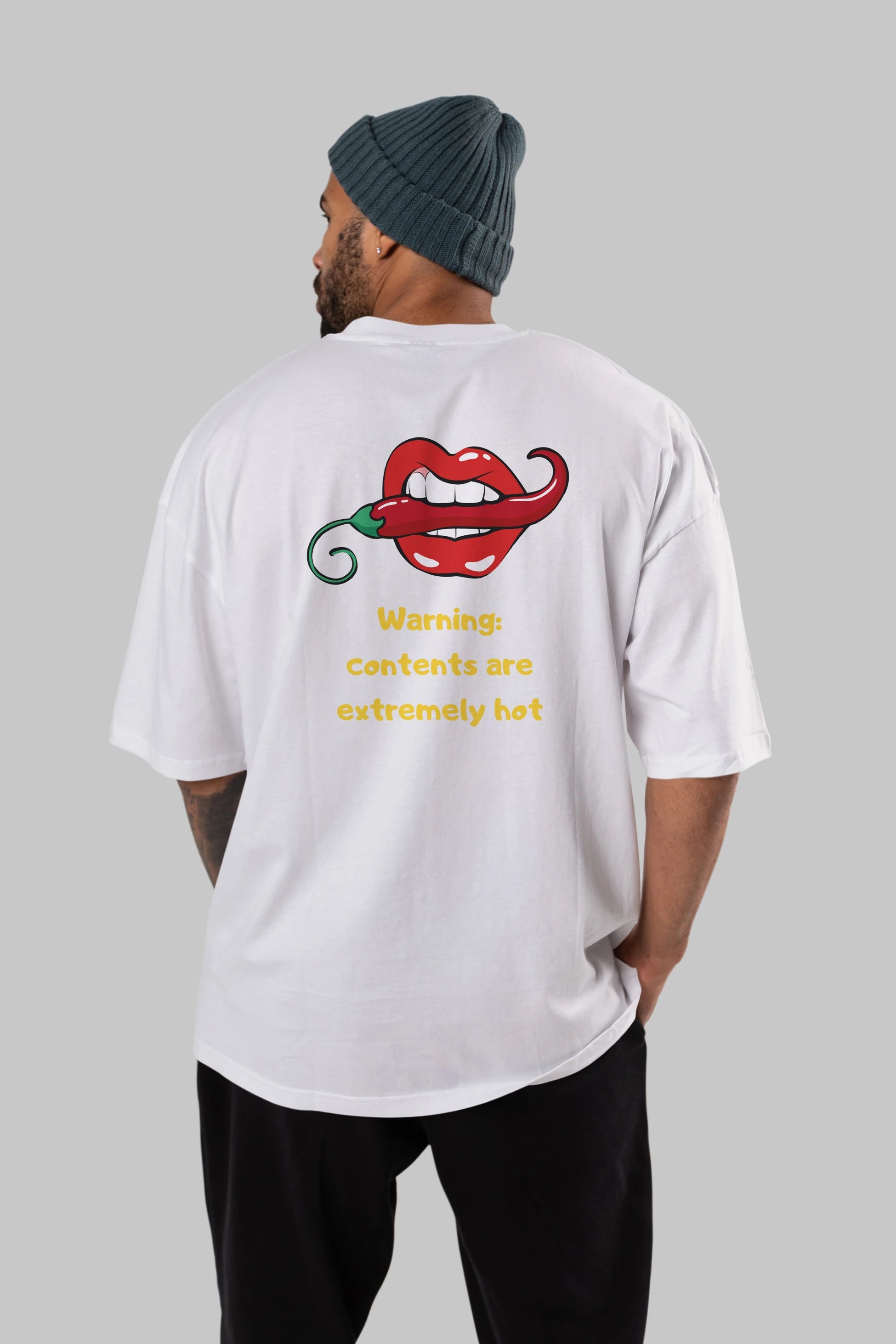 Warning Contents Yazılı Arka Baskılı Oversize t-shirt Erkek Kadın Unisex