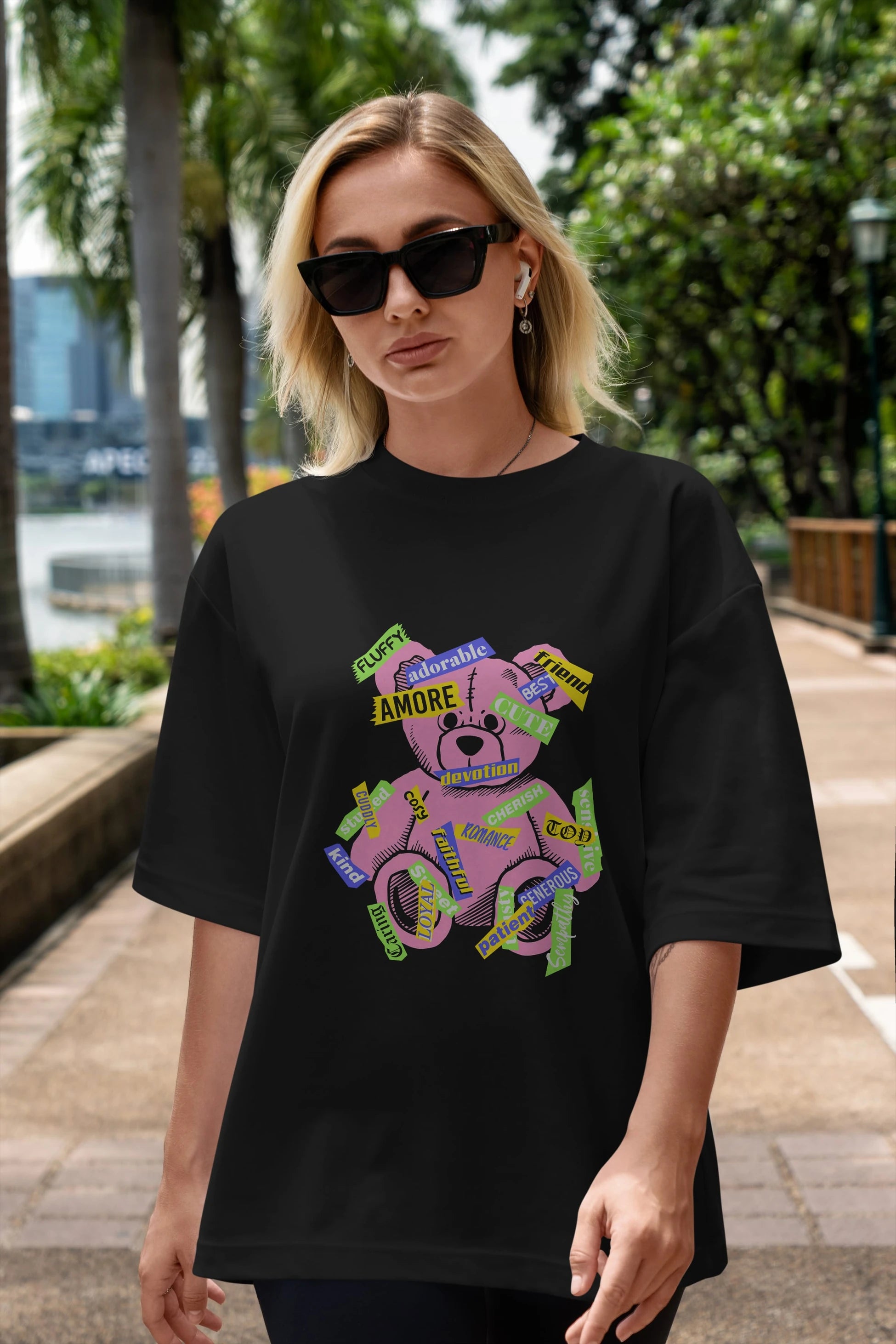 Teddy Bear Cute Ön Baskılı Oversize t-shirt Erkek Kadın Unisex