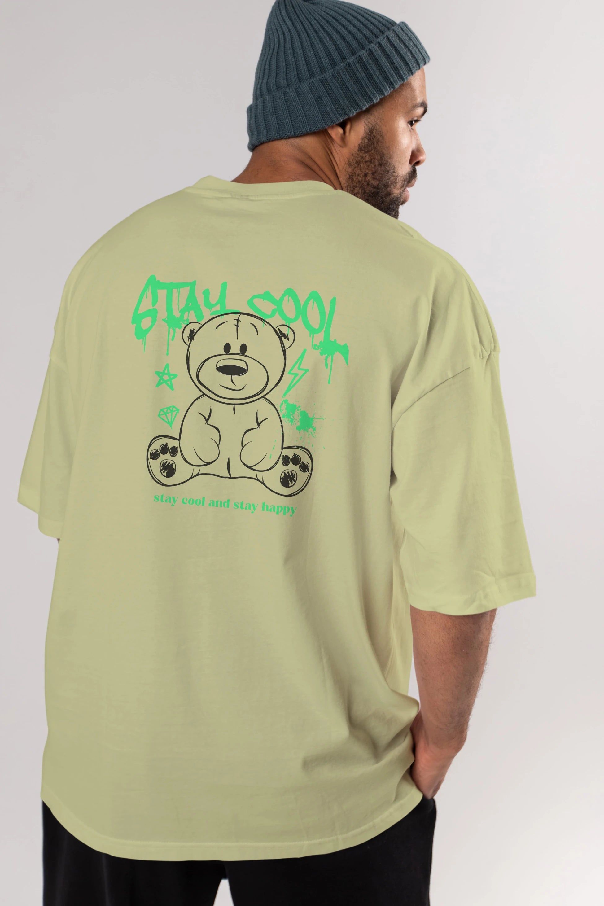 Teddy Bear Stay Cool Arka Baskılı Oversize t-shirt Erkek Kadın Unisex