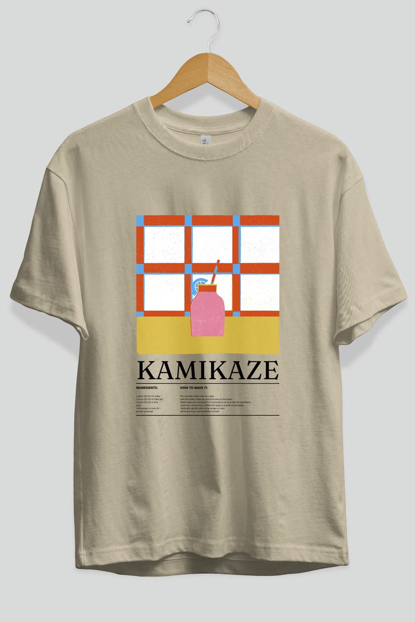 Kamikaze Kokteyl Ön Baskılı Oversize t-shirt Erkek Kadın %100 Pamuk Bisiklet Yaka tişort