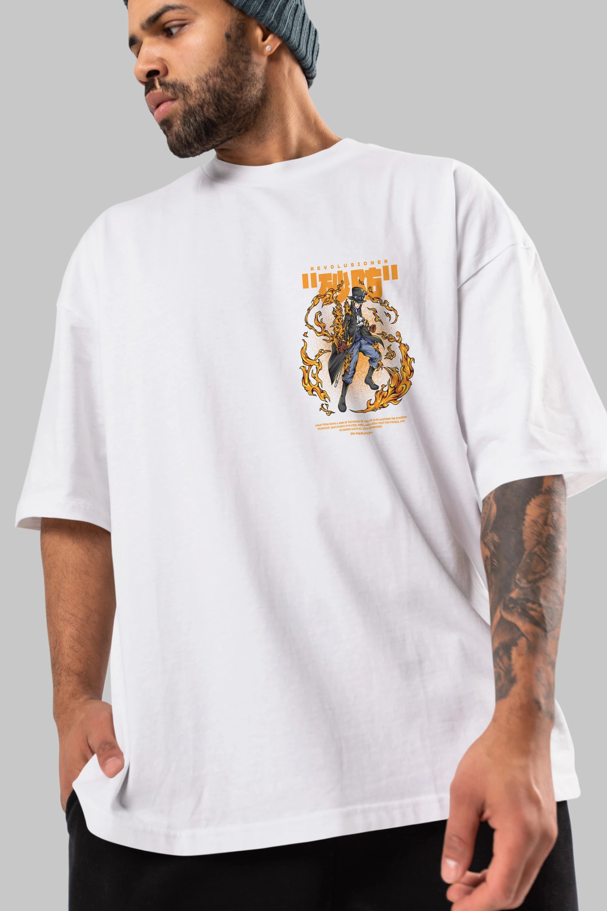 Revolusioner Sabo Ön Sol Baskılı Oversize t-shirt Erkek Kadın Unisex %100 Pamuk Bisiklet Yaka tişort