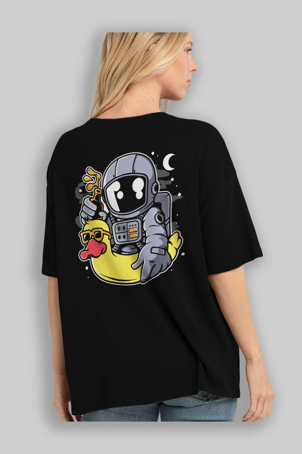 Astronaut Duck Balloon Arka Baskılı Oversize t-shirt Erkek Kadın Unisex