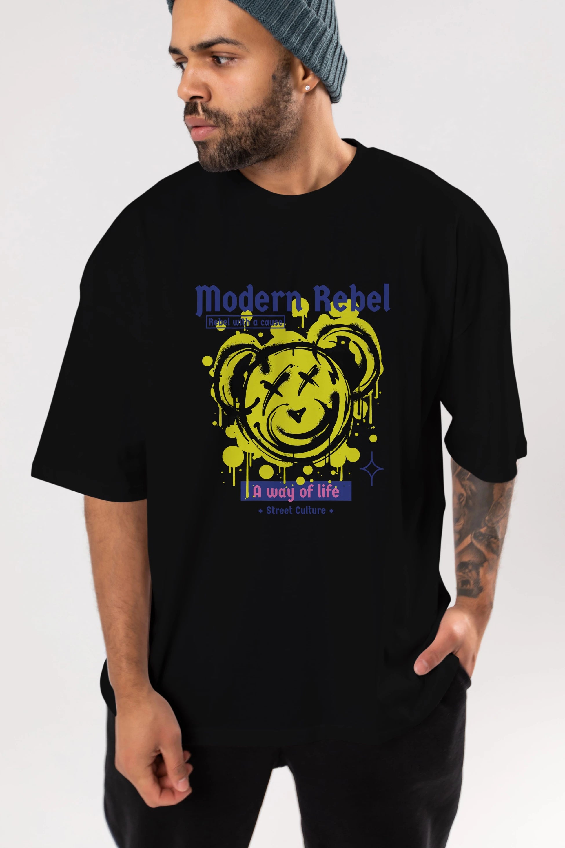 Modern Rebel Bear Ön Baskılı Oversize t-shirt Erkek Kadın Unisex