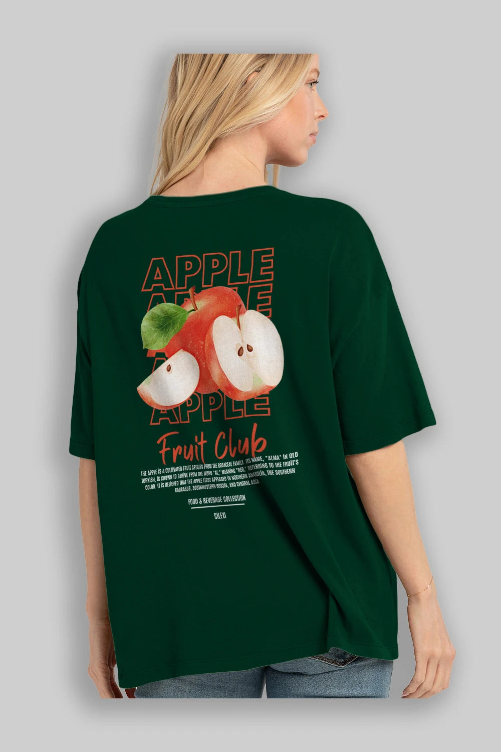 Apple Arka Baskılı Oversize t-shirt Erkek Kadın Pamuk Bisiklet Yaka tişort