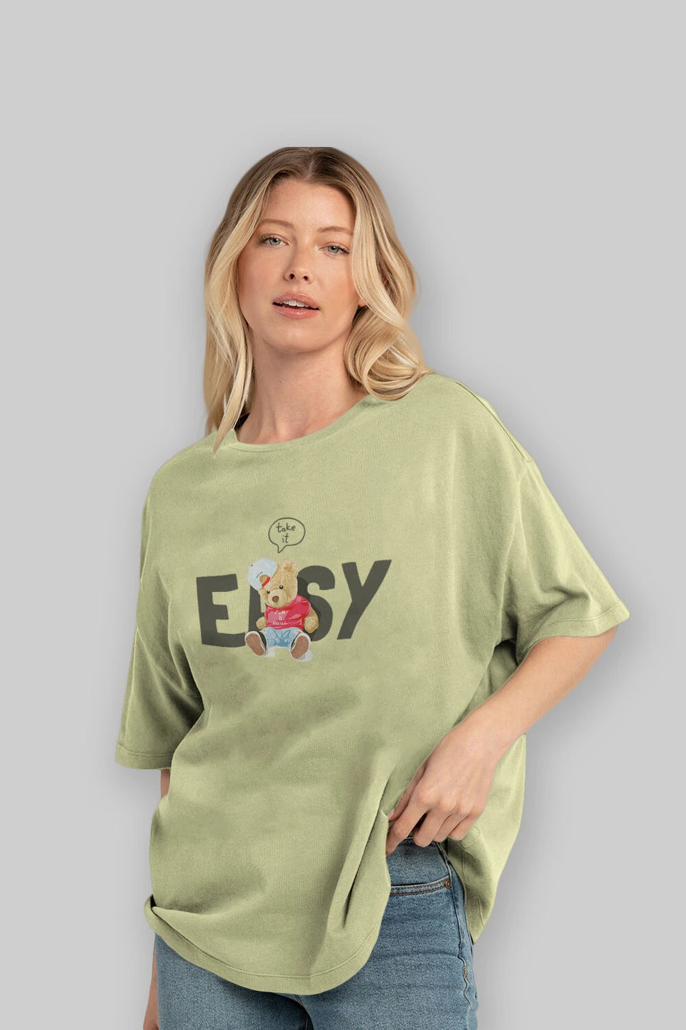 Teddy Bear Easy Ön Baskılı Oversize t-shirt Erkek Kadın Unisex %100 Pamuk
