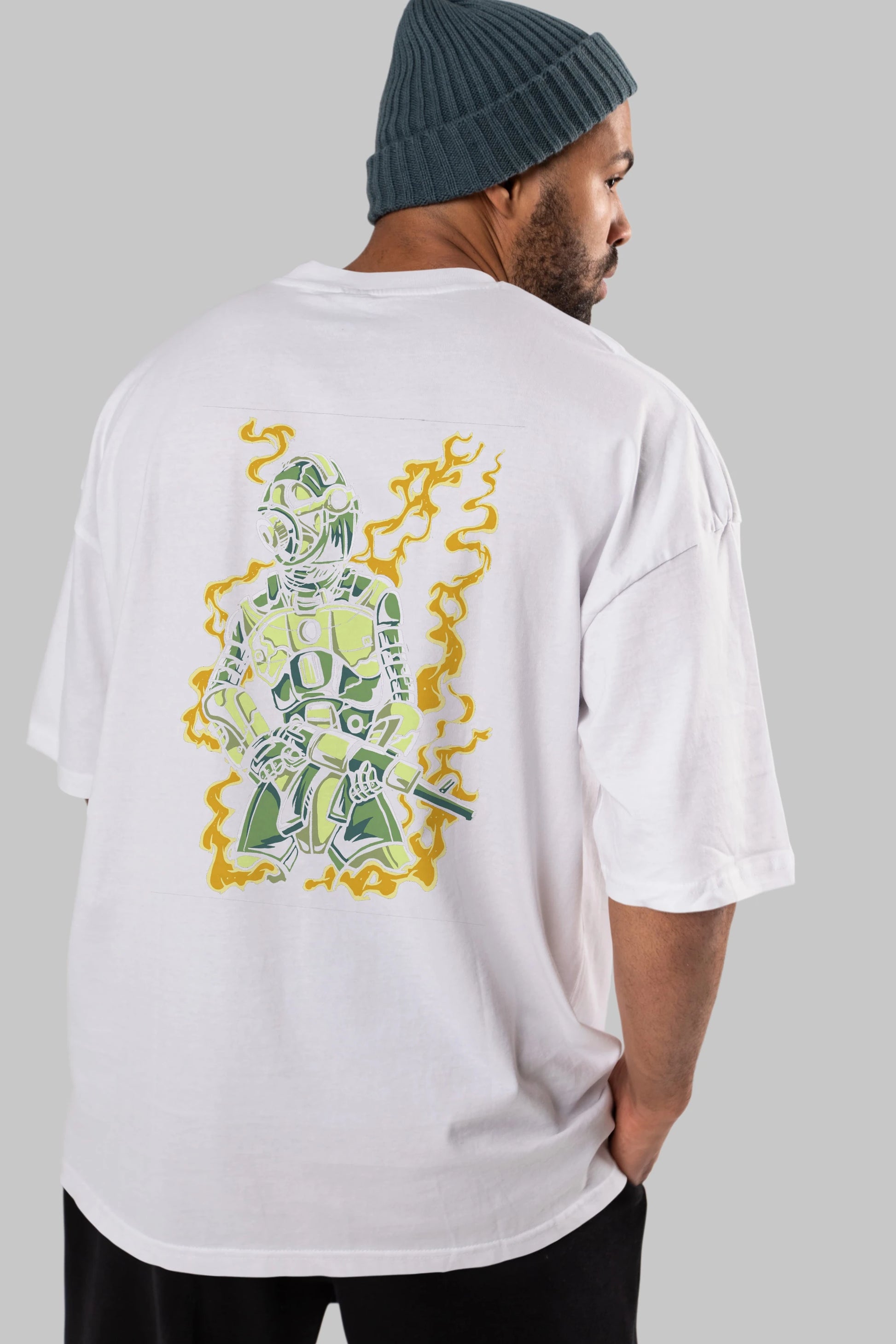 Robot Soldier Arka Baskılı Oversize t-shirt Erkek Kadın Unisex %100 Pamuk