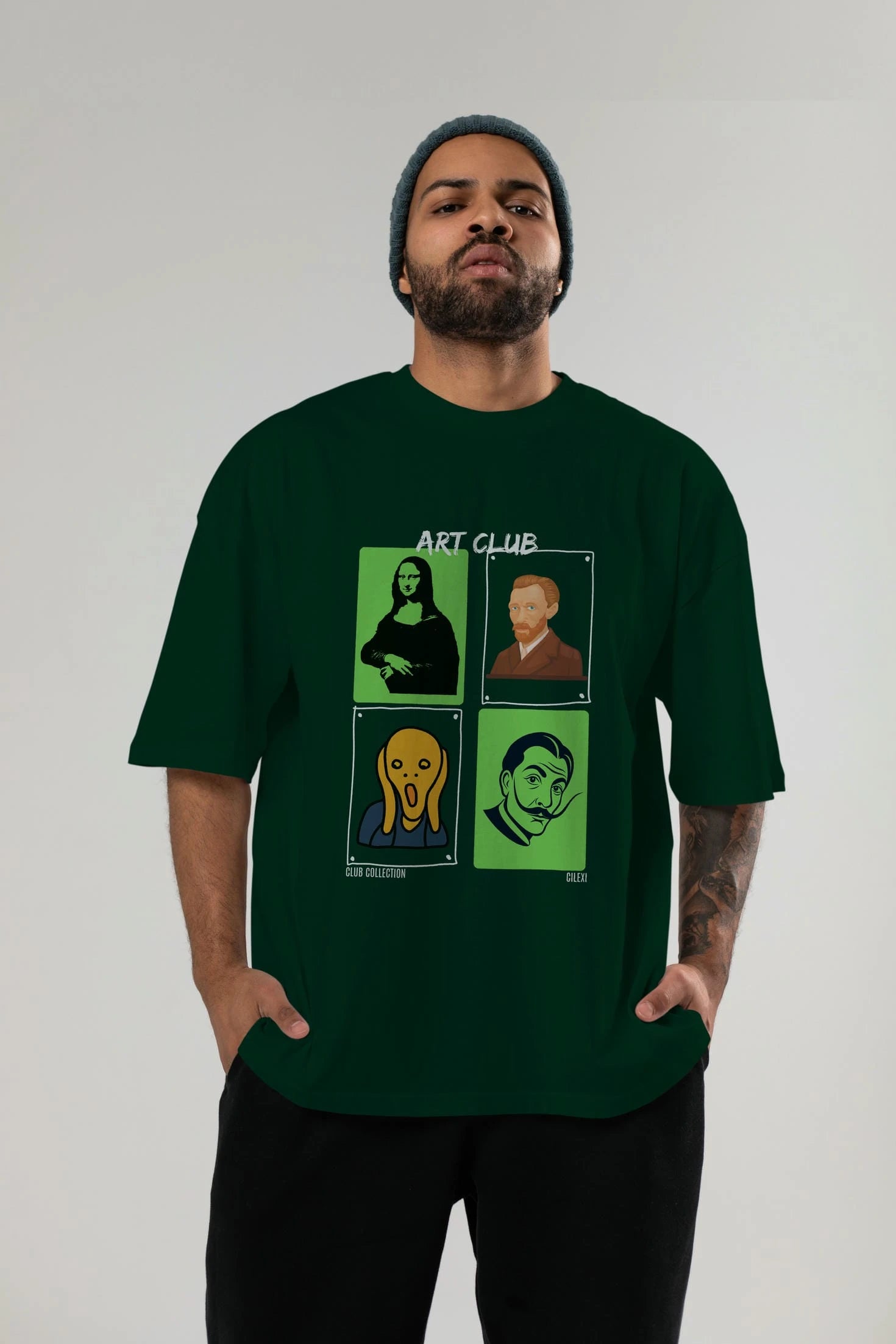 Art Club ön Baskılı Oversize t-shirt Erkek Kadın %100 Pamuk Bisiklet Yaka tişort