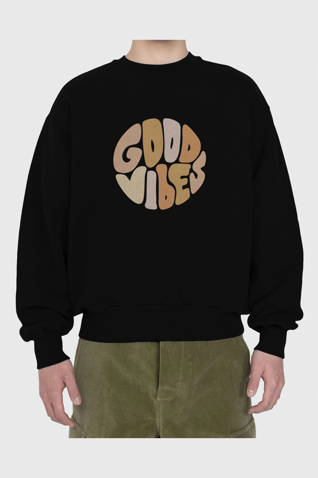 Good Vibes Yazılı 3 Ön Baskılı Oversize Sweatshirt Erkek Kadın Unisex