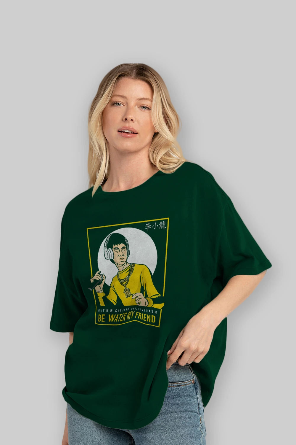 Bruce Lee Rapper Ön Baskılı Oversize t-shirt Erkek Kadın Unisex %100 Pamuk tişort