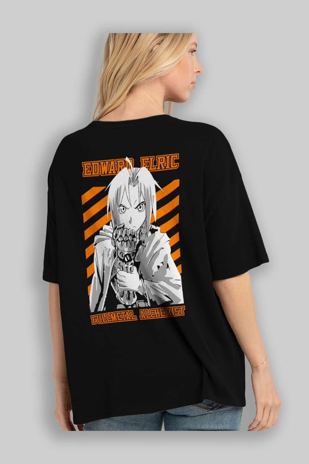EDWARD ELRIC Anime Arka Baskılı Oversize t-shirt Erkek Kadın Unisex