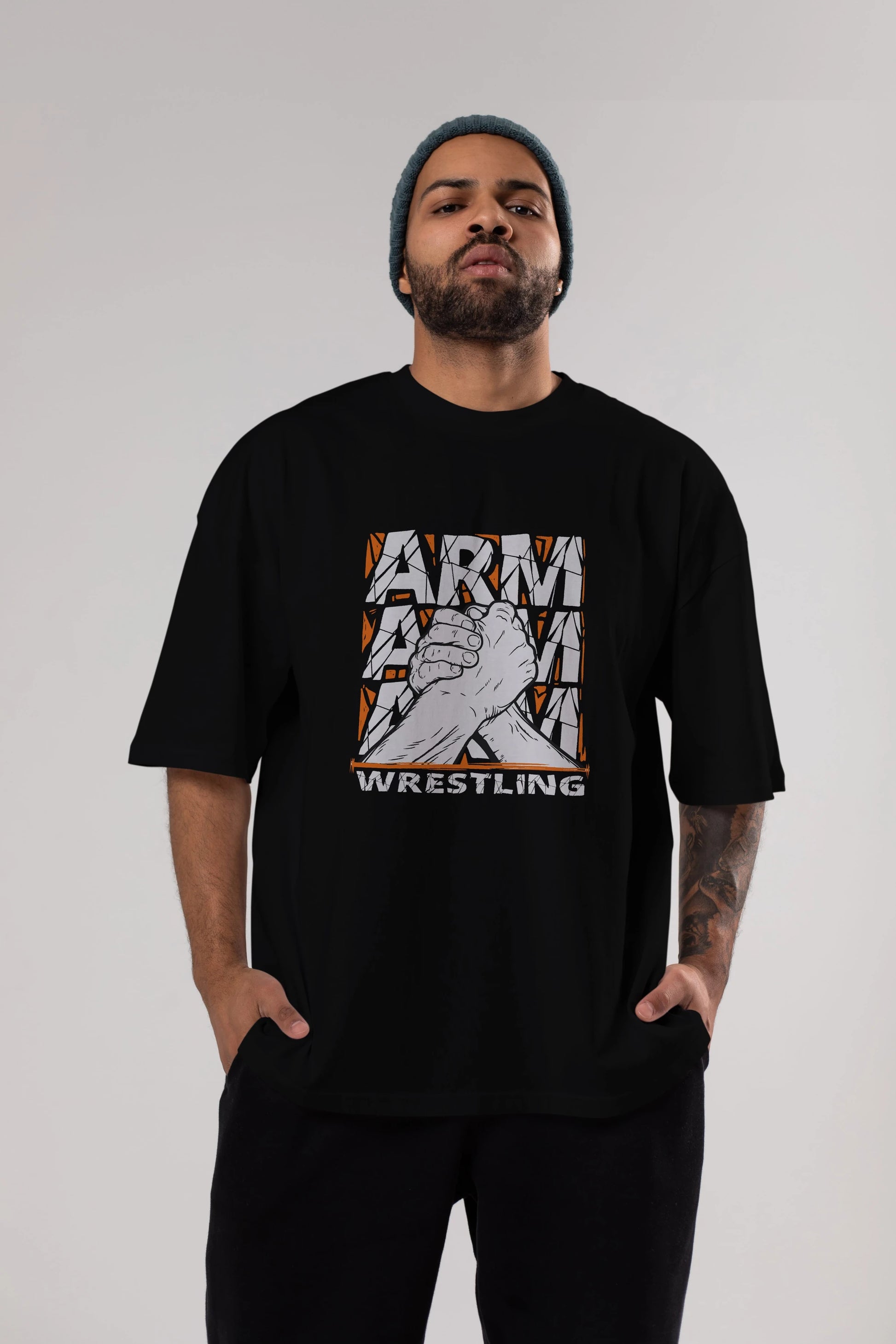 Arm Wrestling Ön Baskılı Oversize t-shirt Erkek Kadın Unisex