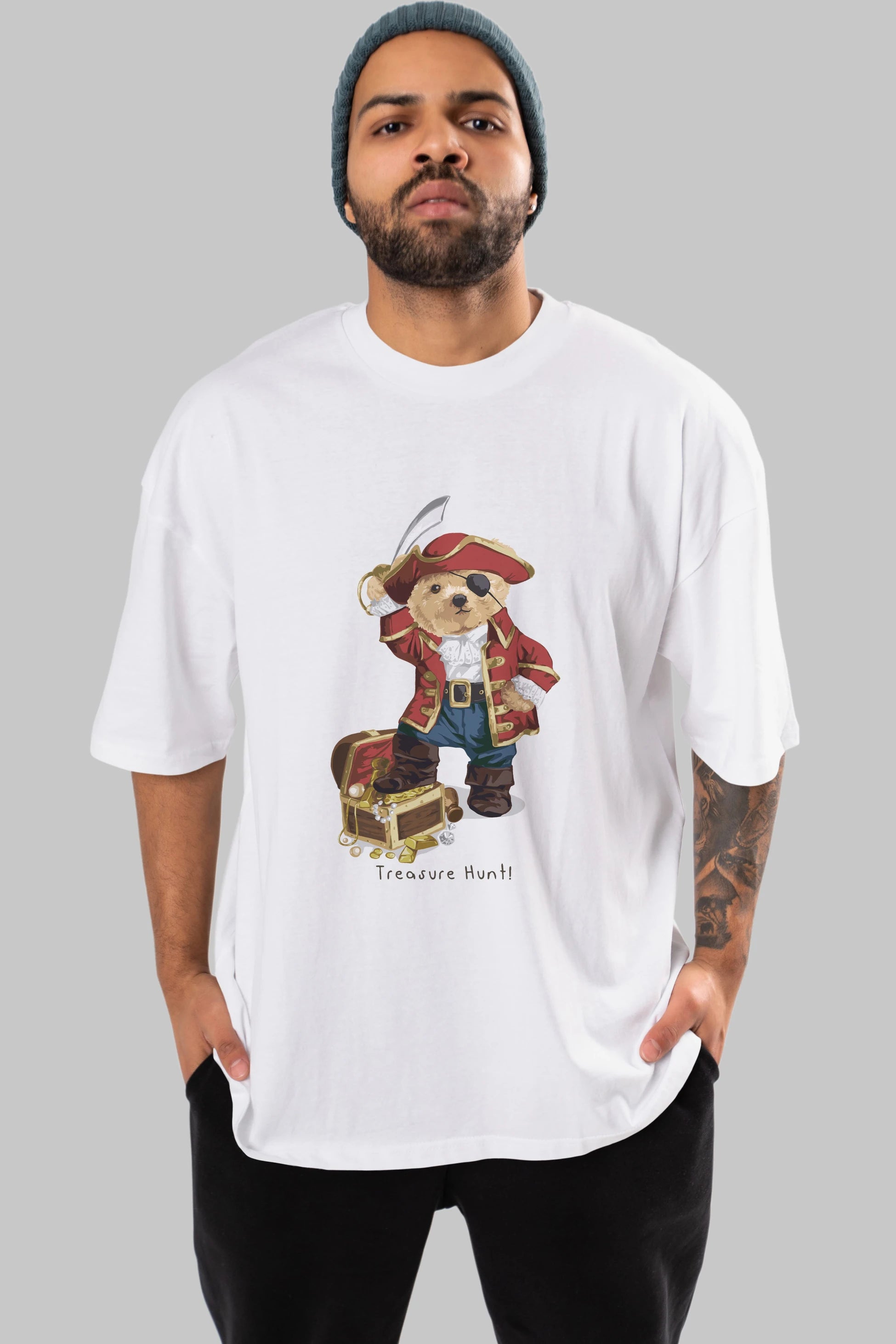 Teddy Bear Treasure Hunt Ön Baskılı Oversize t-shirt Erkek Kadın Unisex %100 Pamuk