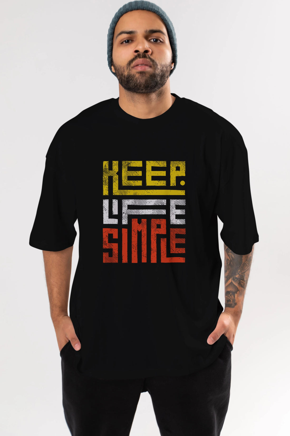 Keep Life Simple Yazılı Ön Baskılı Oversize t-shirt Erkek Kadın Unisex
