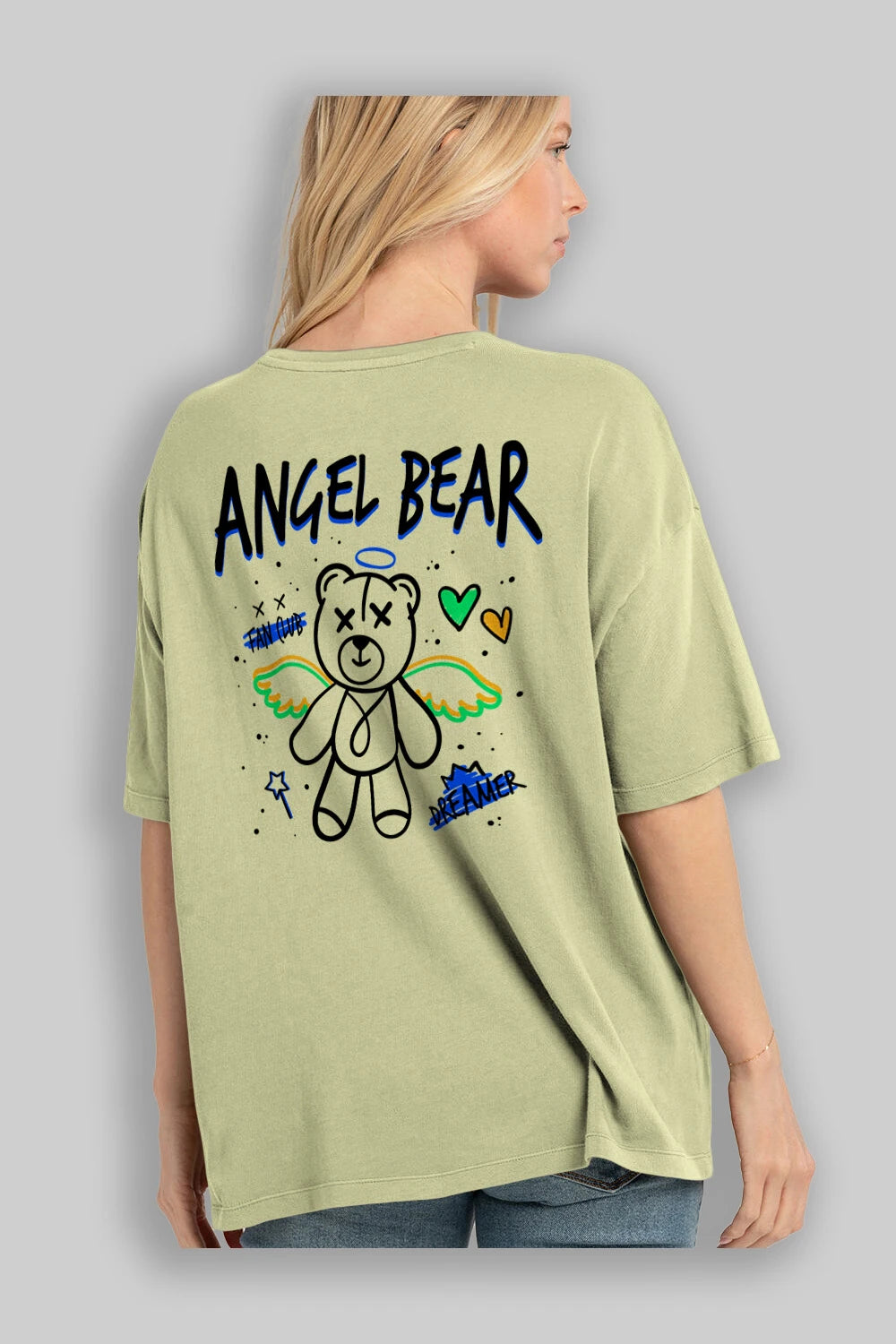 Angel Bear Arka Baskılı Oversize t-shirt Erkek Kadın Unisex