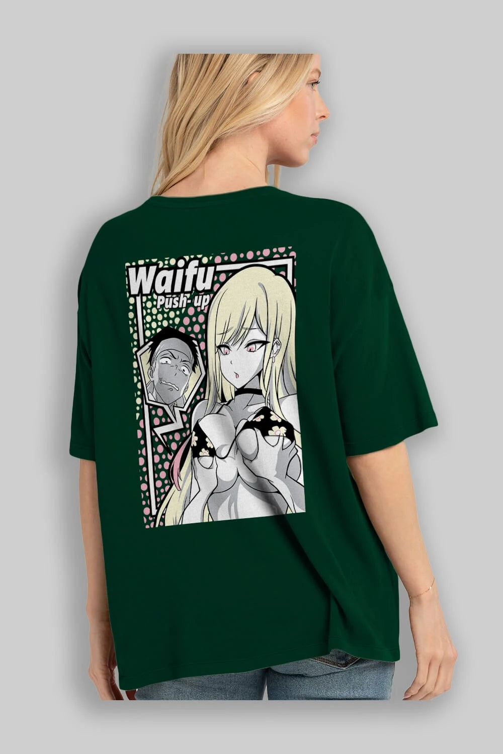 Waifu PushUp Anime Arka Baskılı Oversize t-shirt Erkek Kadın Unisex