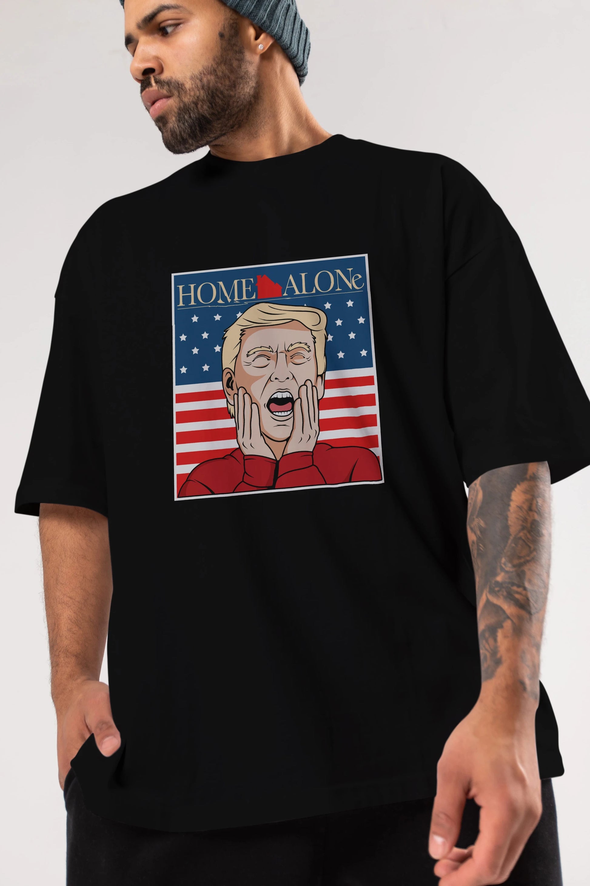 Home Alone Trump Ön Baskılı Oversize t-shirt Erkek Kadın Unisex %100 Pamuk tişort