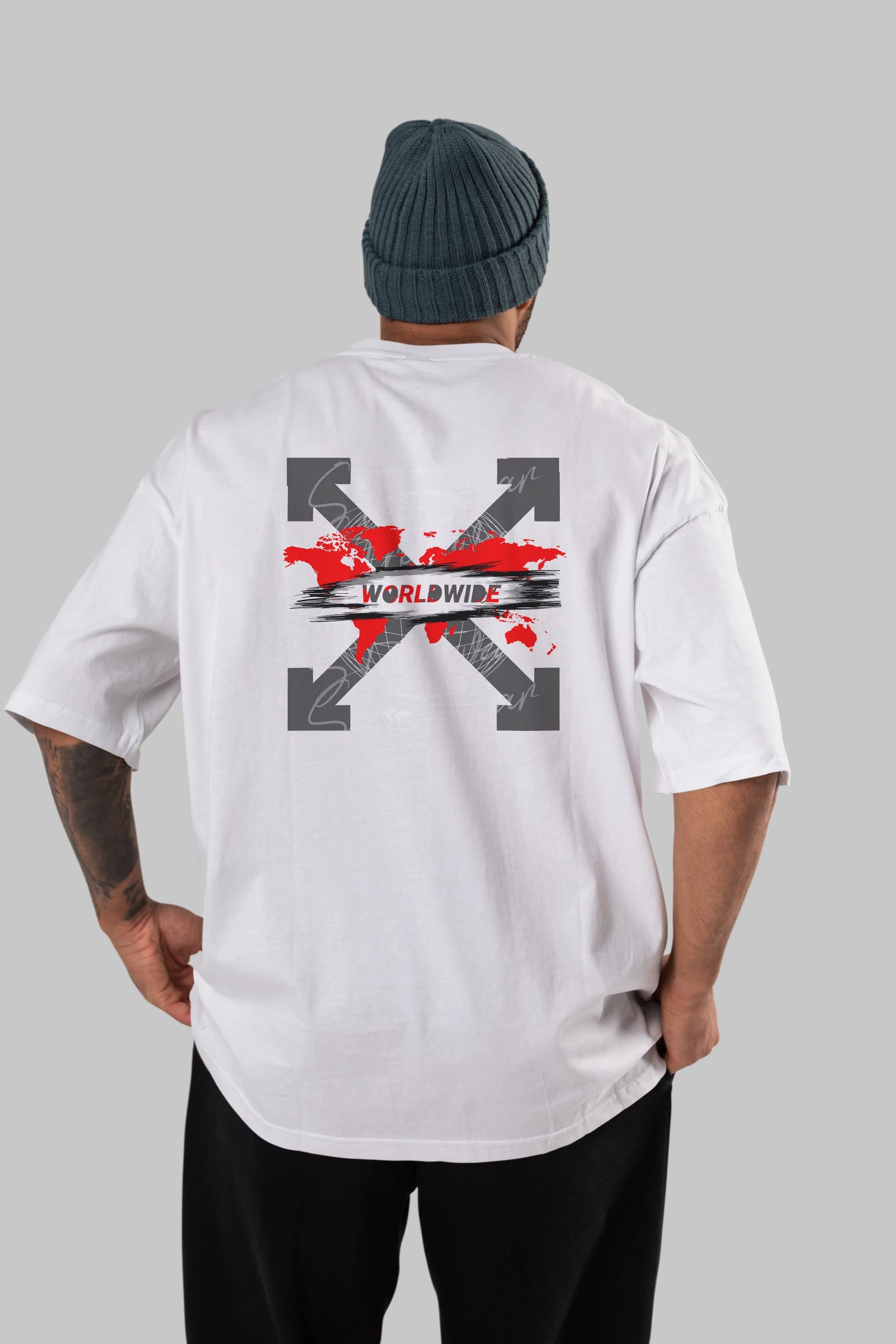 Worldwide Style Arka Baskılı Oversize t-shirt Erkek Kadın Unisex