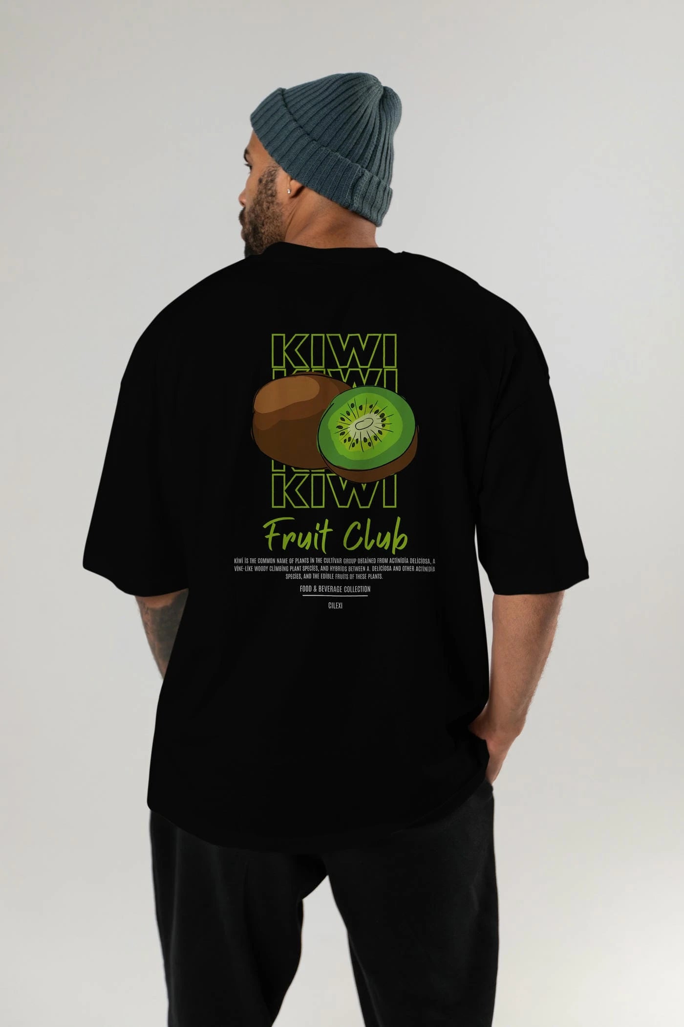Kiwi Arka Baskılı Oversize t-shirt Erkek Kadın Pamuk Bisiklet Yaka tişort