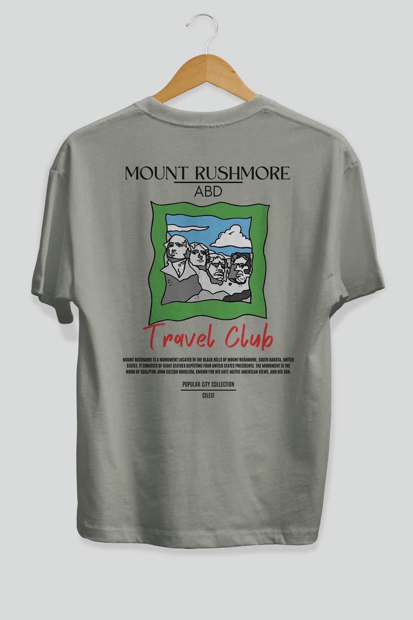 Mount Rushmore ABD Arka Baskılı Oversize t-shirt Erkek Kadın Pamuk Bisiklet Yaka tişort
