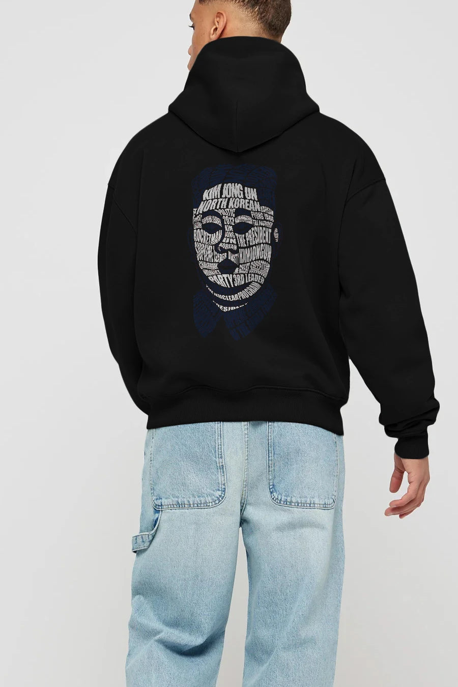 Kim Jong Un Calligram Arka Baskılı Hoodie Oversize Kapüşonlu Sweatshirt Erkek Kadın Unisex