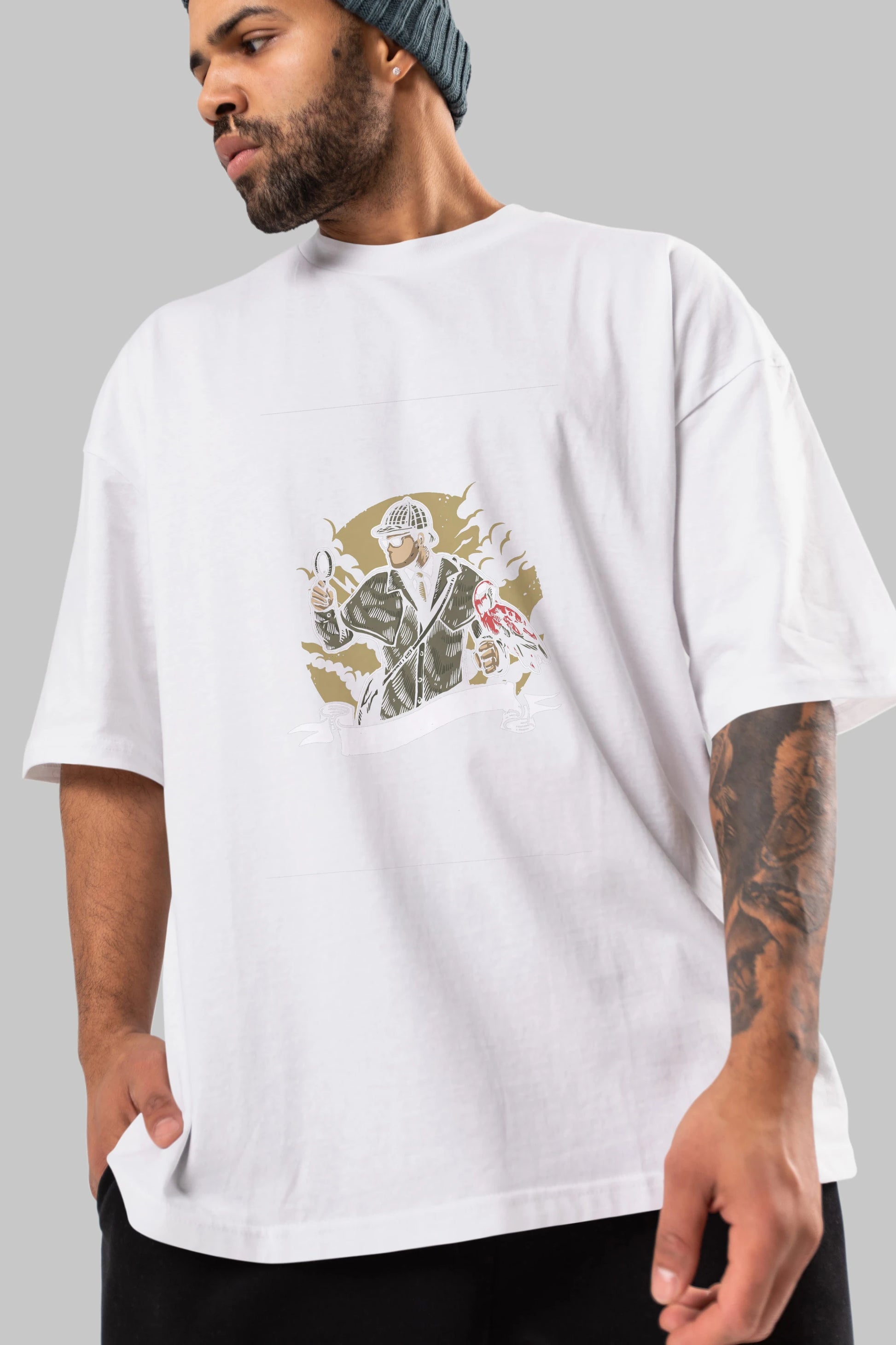 Sherlock Holmes Ön Baskılı Oversize t-shirt Erkek Kadın Unisex %100 Pamuk tişort