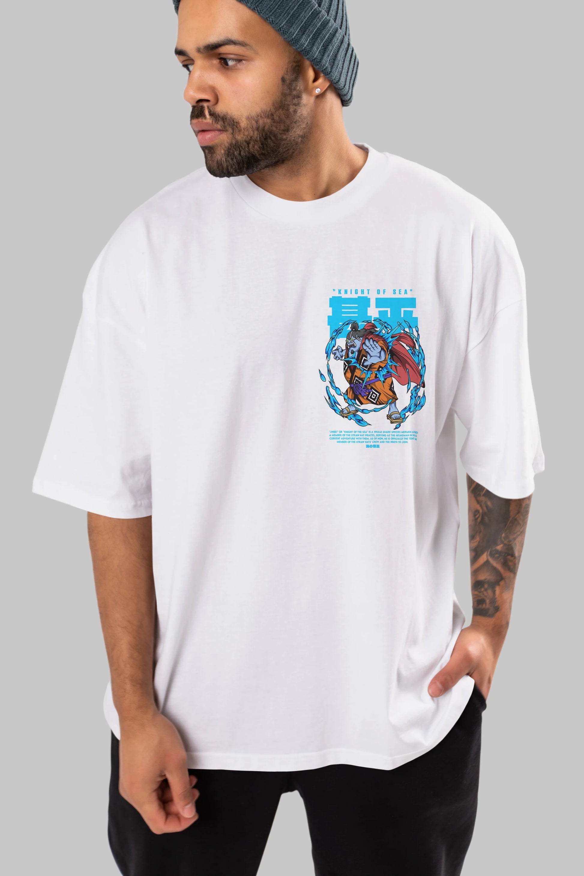 Jinbei Ön Sol Baskılı Oversize t-shirt Erkek Kadın Unisex %100 Pamuk Bisiklet Yaka tişort