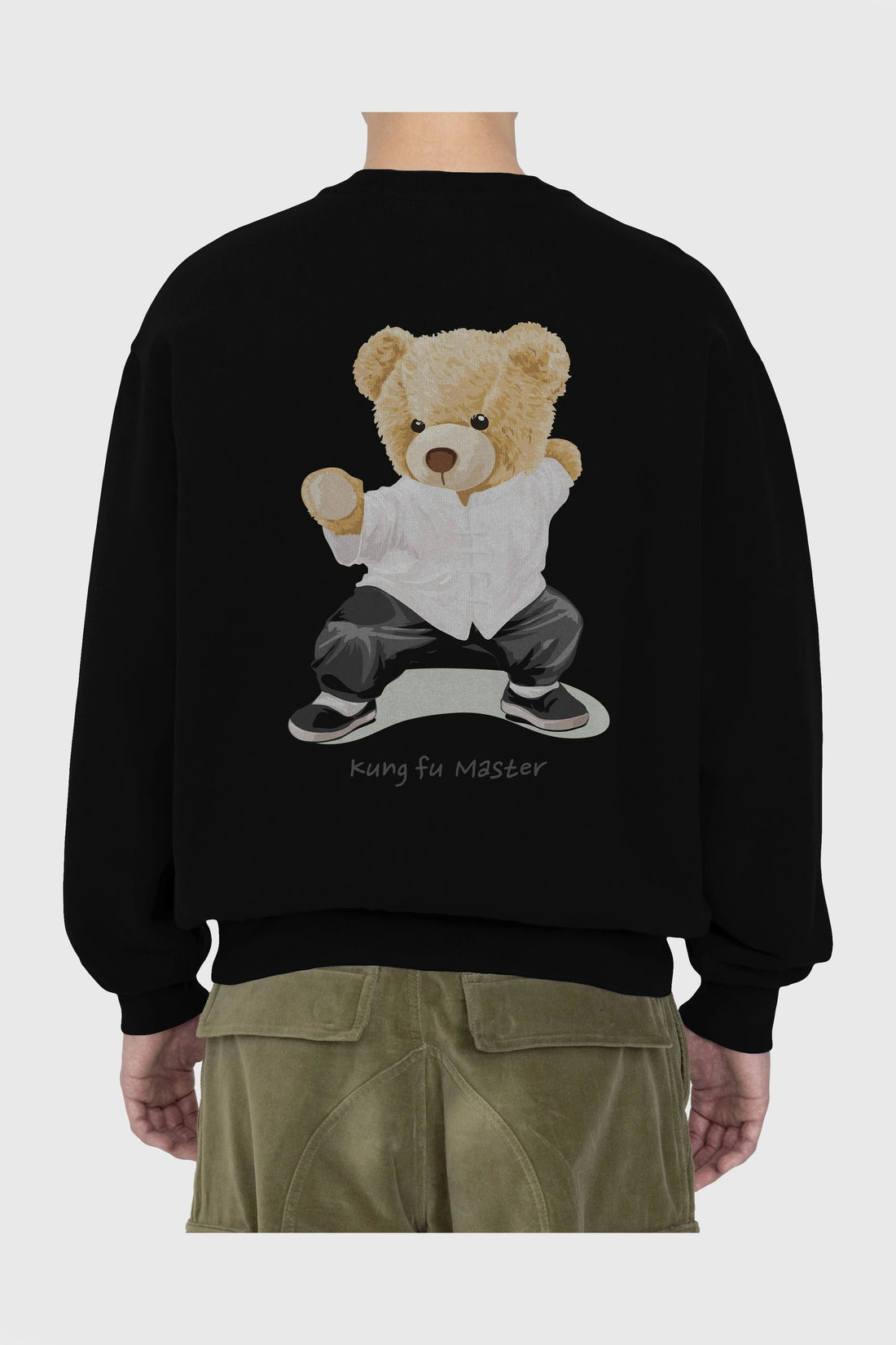 Teddy Bear Kung Fu Master Arka Baskılı Oversize Sweatshirt Erkek Kadın Unisex