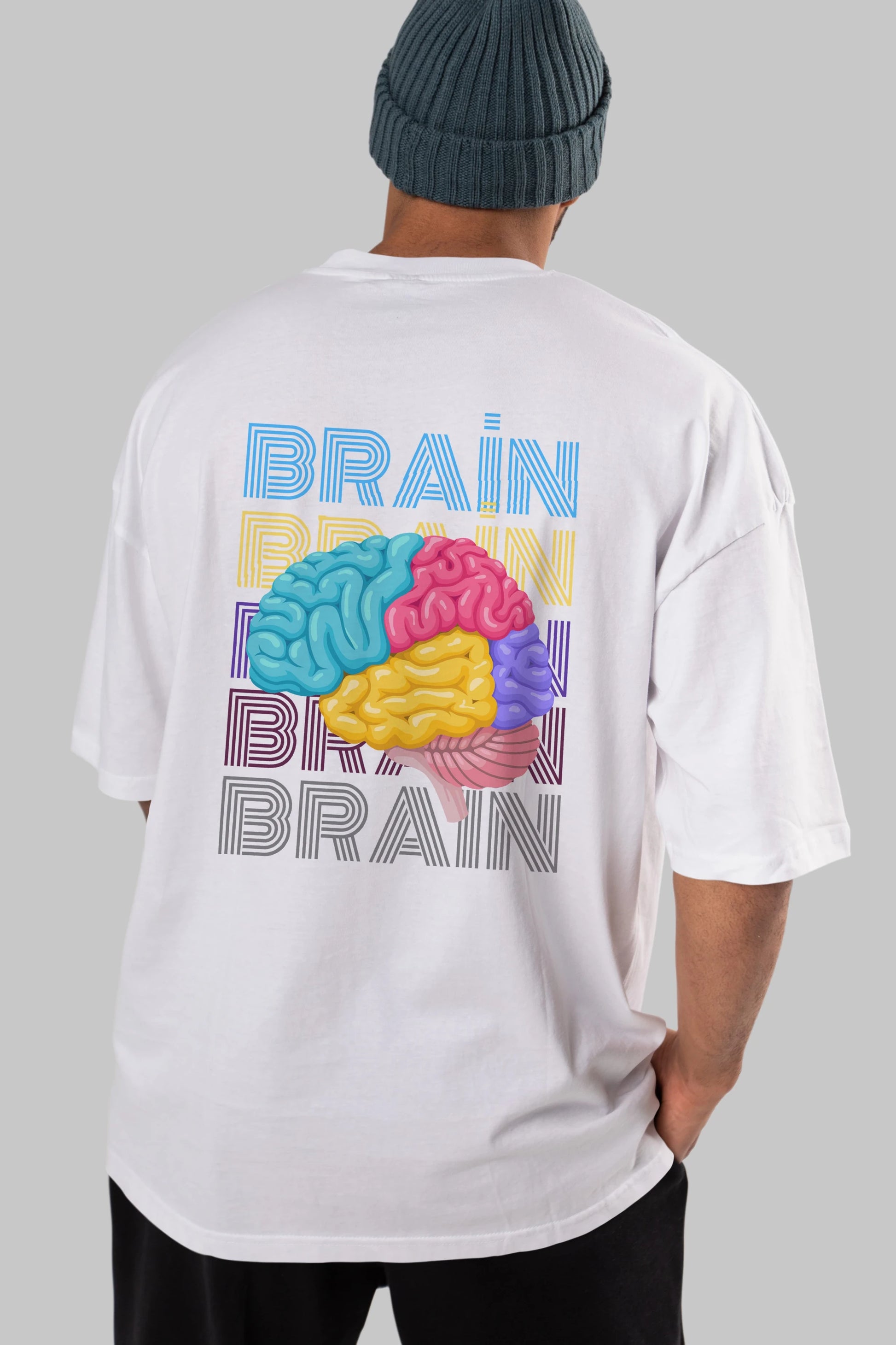 Brain Yazılı Arka Baskılı Oversize t-shirt Erkek Kadın Unisex