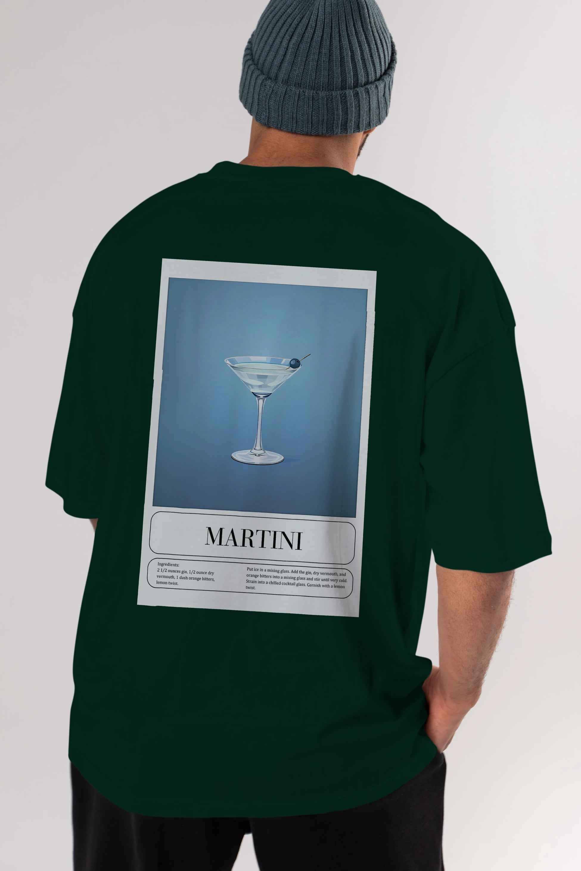 Martini Arka Baskılı Oversize t-shirt Erkek Kadın Unisex %100 Pamuk Bisiklet Yaka tişort