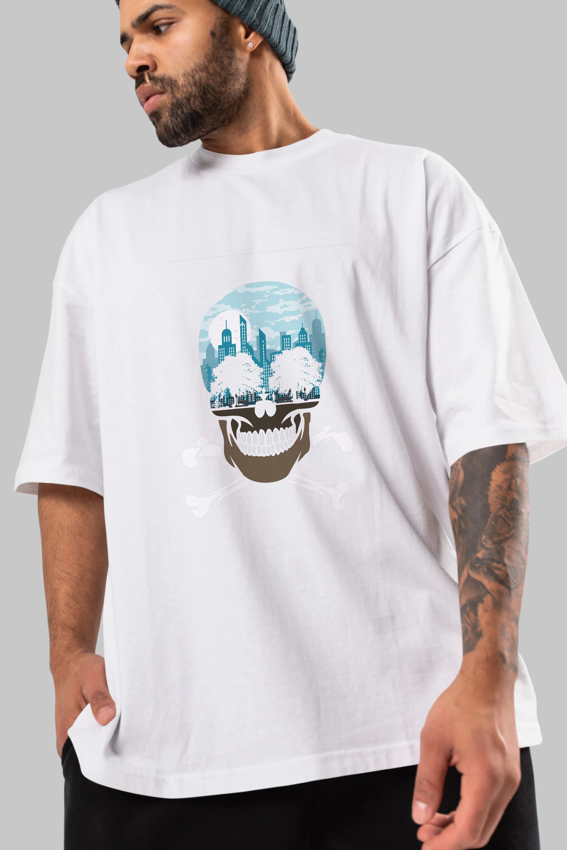 Death City Ön Baskılı Oversize t-shirt %100 pamuk Erkek Kadın Unisex