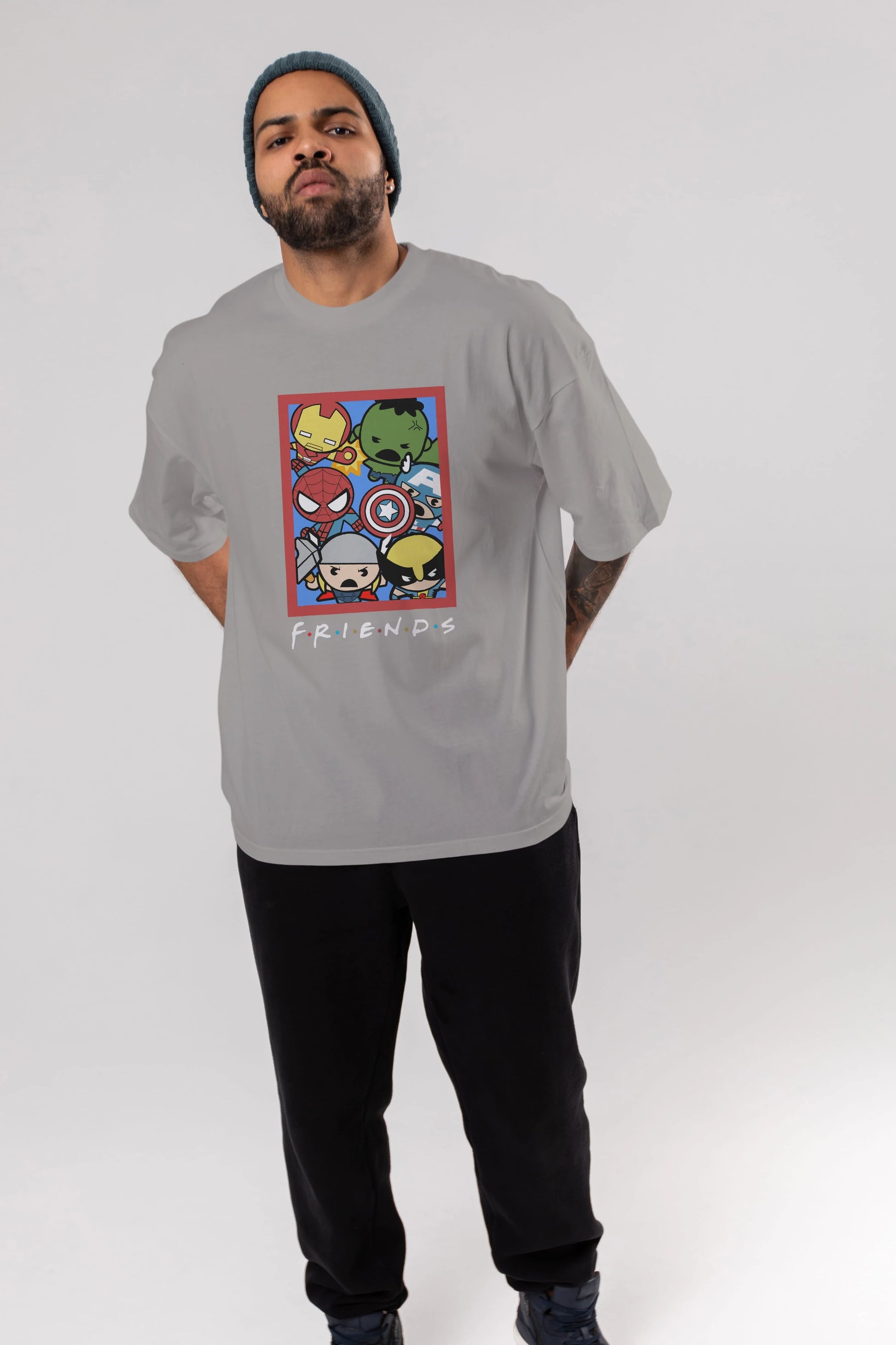 Friends Avenger Ön Baskılı Oversize t-shirt Erkek Kadın Unisex %100 Pamuk Bisiklet Yaka tişort