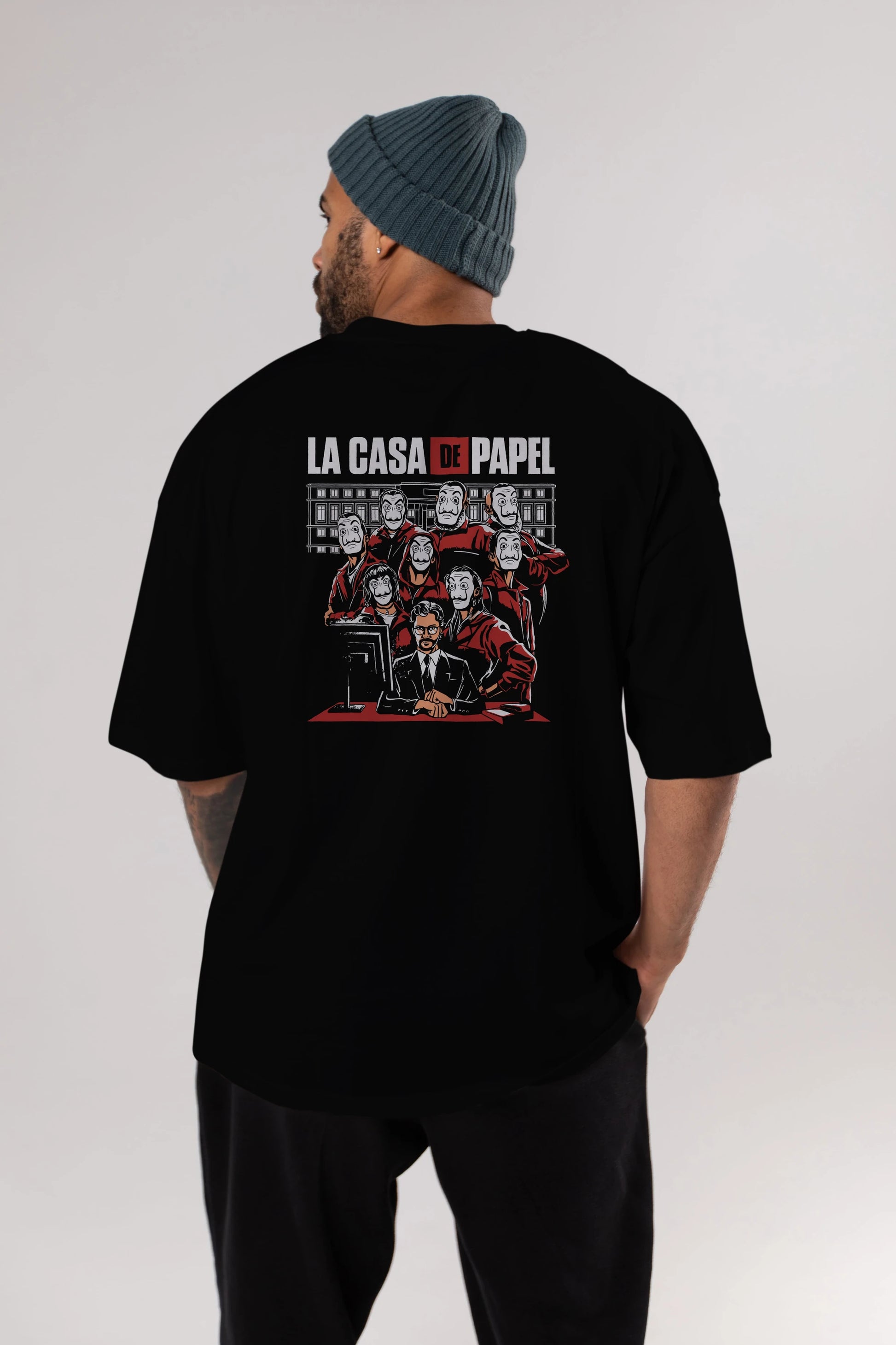 La Casa De Papel (5) Arka Baskılı Oversize t-shirt Erkek Kadın Unisex %100 Pamuk Bisiklet Yaka tişort