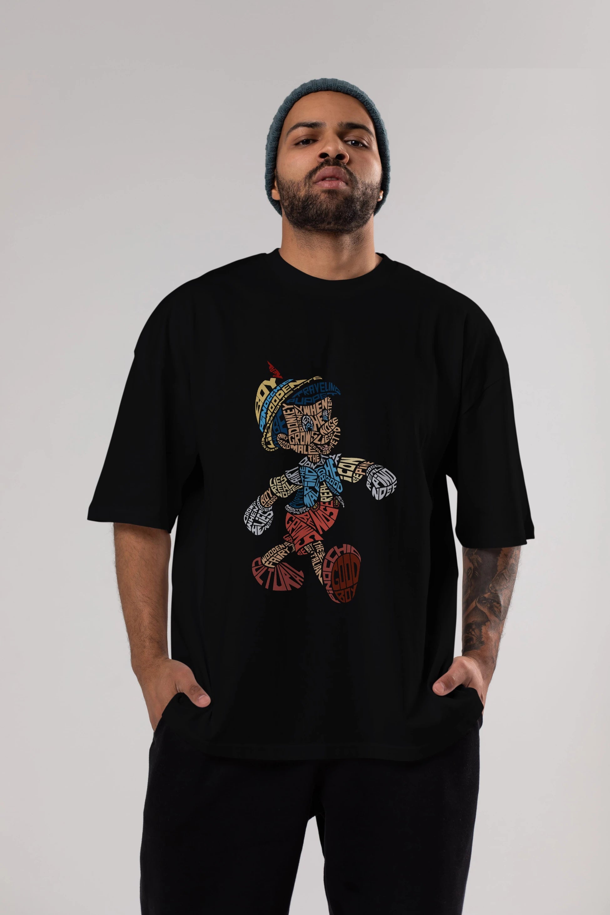 Pinokio Ön Baskılı Oversize t-shirt %100 pamuk Erkek Kadın Unisex