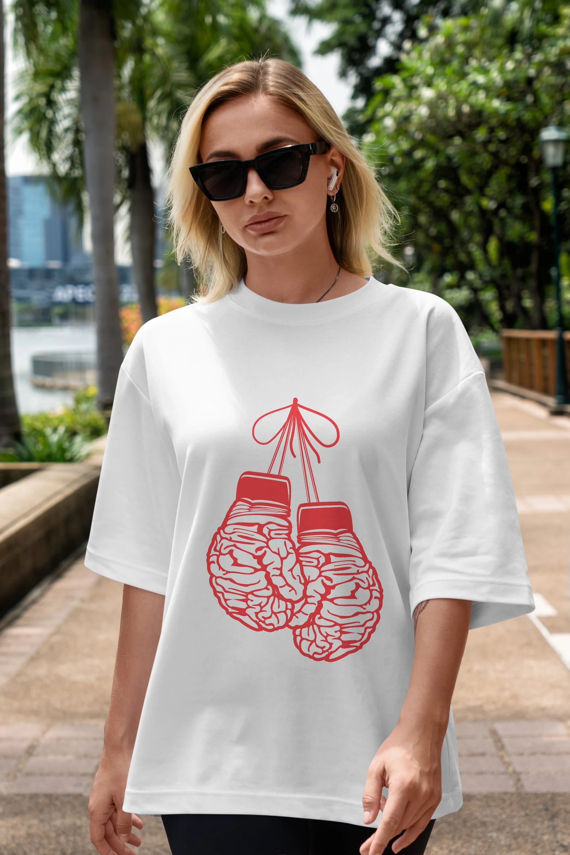 Brain Gloves Ön Baskılı Oversize t-shirt %100 pamuk Erkek Kadın Unisex