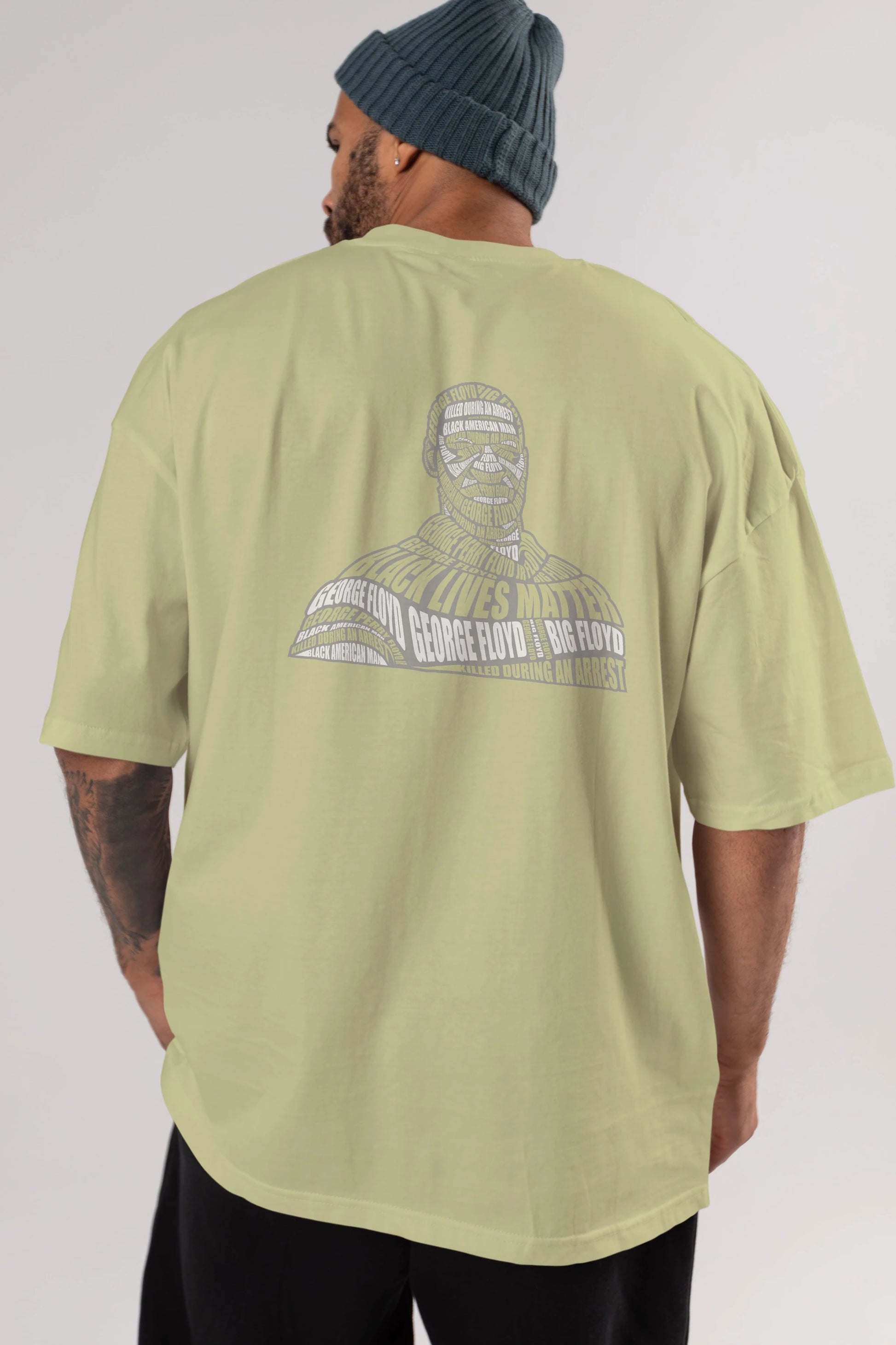 George Floyd Calligram Arka Baskılı Oversize t-shirt %100 pamuk Erkek Kadın Unisex